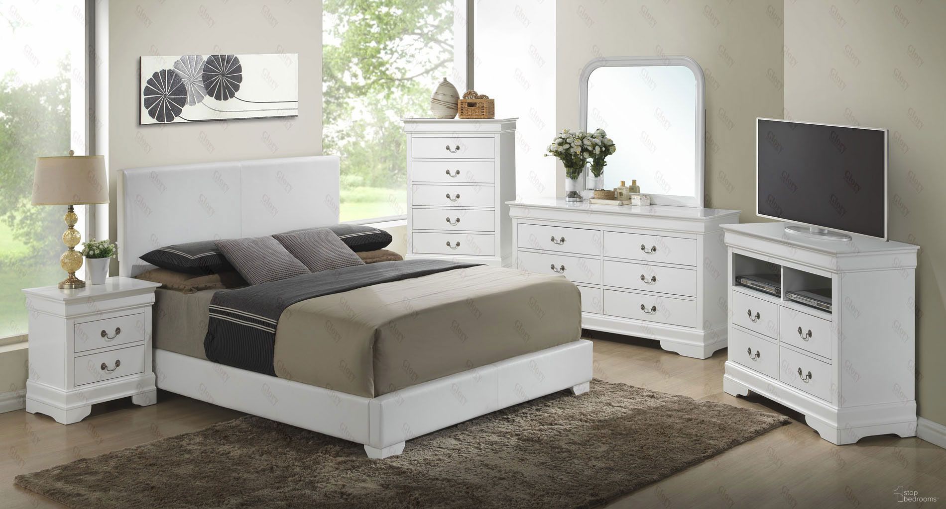 The appearance of G1890 Upholstered Bedroom Set designed by Glory in the traditional interior design. This white piece of furniture  was selected by 1StopBedrooms from G3190 Collection to add a touch of cosiness and style into your home. Sku: G1890-QB-UP;G0001-Q;G3190-N-Nightstand. Material: Wood. Bed Size: Queen. Bed Type: Upholstered Bed.