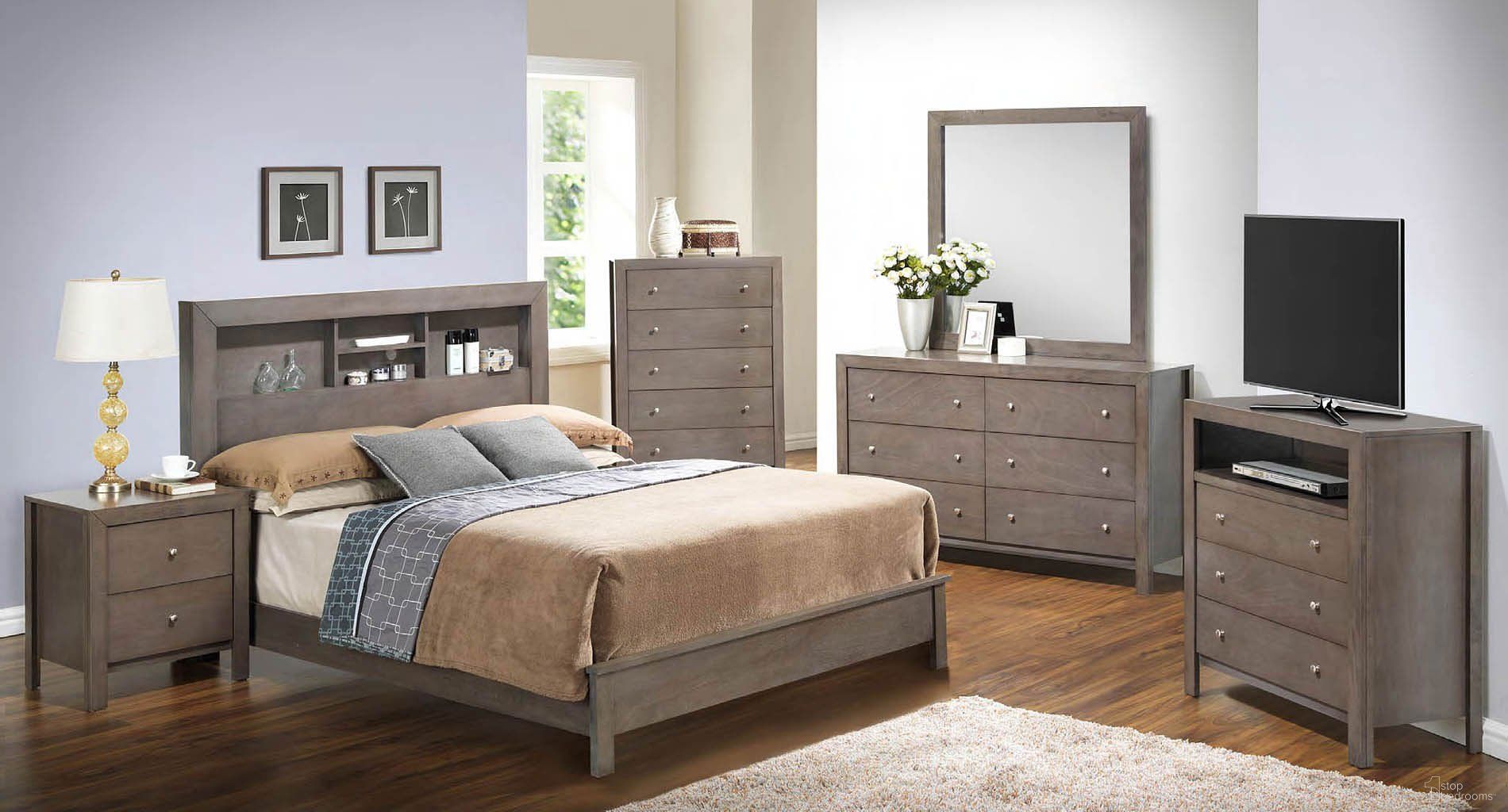 The appearance of G2405 Bookcase Bedroom Set designed by Glory in the transitional interior design. This gray piece of furniture  was selected by 1StopBedrooms from G2405 Collection to add a touch of cosiness and style into your home. Sku: G2405B-KB2-King  Bed  Headboard;G2405B-KB2-King Bed  Footboard;G2405B-KB2-King Bed  Rails;G2405-N-Nightstand. Bed Type: Bookcase Bed. Material: Wood. Bed Size: Queen.