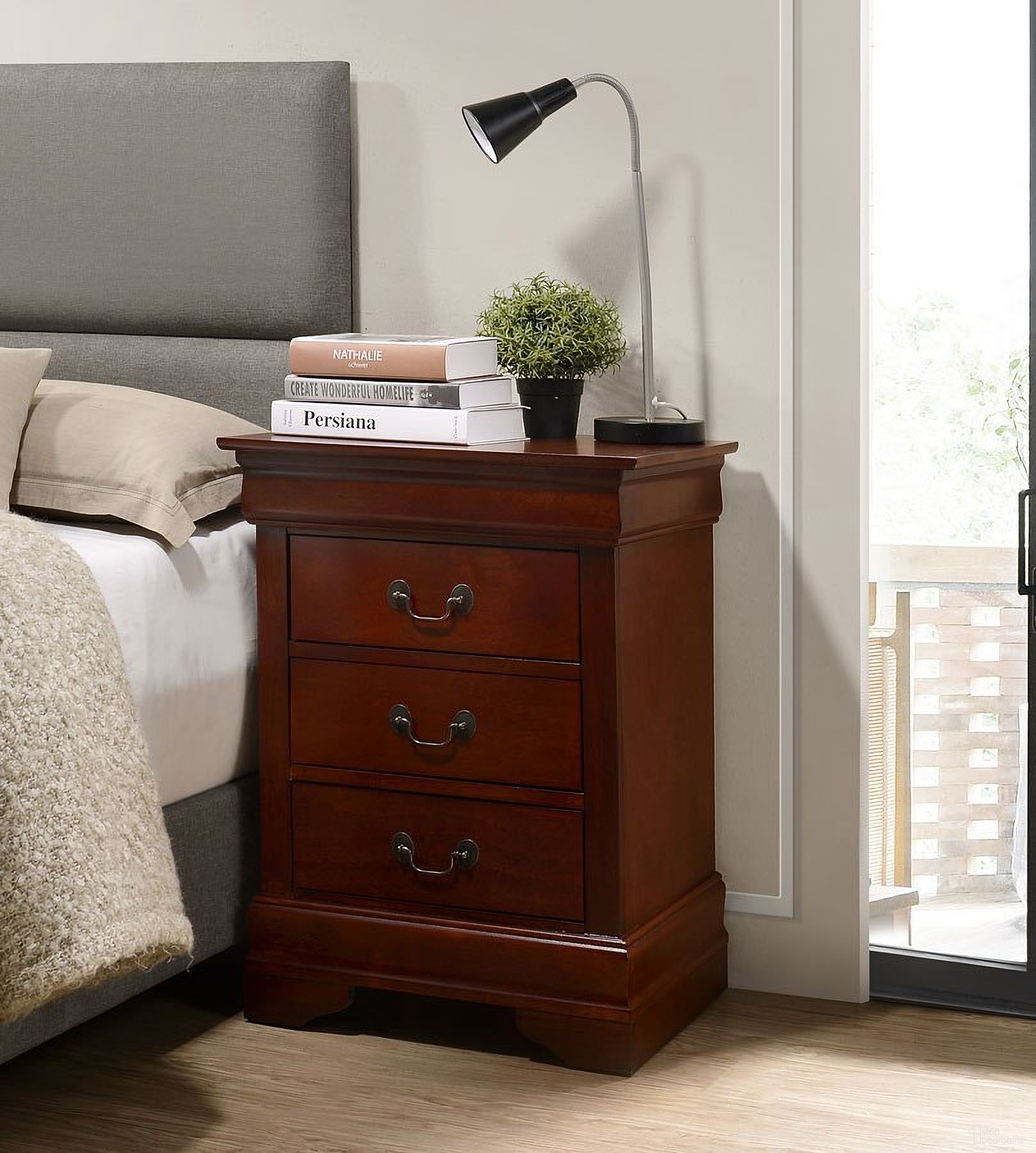 The appearance of Louis Phillipe 3 Drawer Nightstand (Cherry) designed by Glory in the traditional interior design. This cherry piece of furniture was selected by 1StopBedrooms from Louis Philippe Collection to add a touch of cosiness and style into your home. Sku: G3100-3N-3 Drawer Nightstand. Material: Wood.