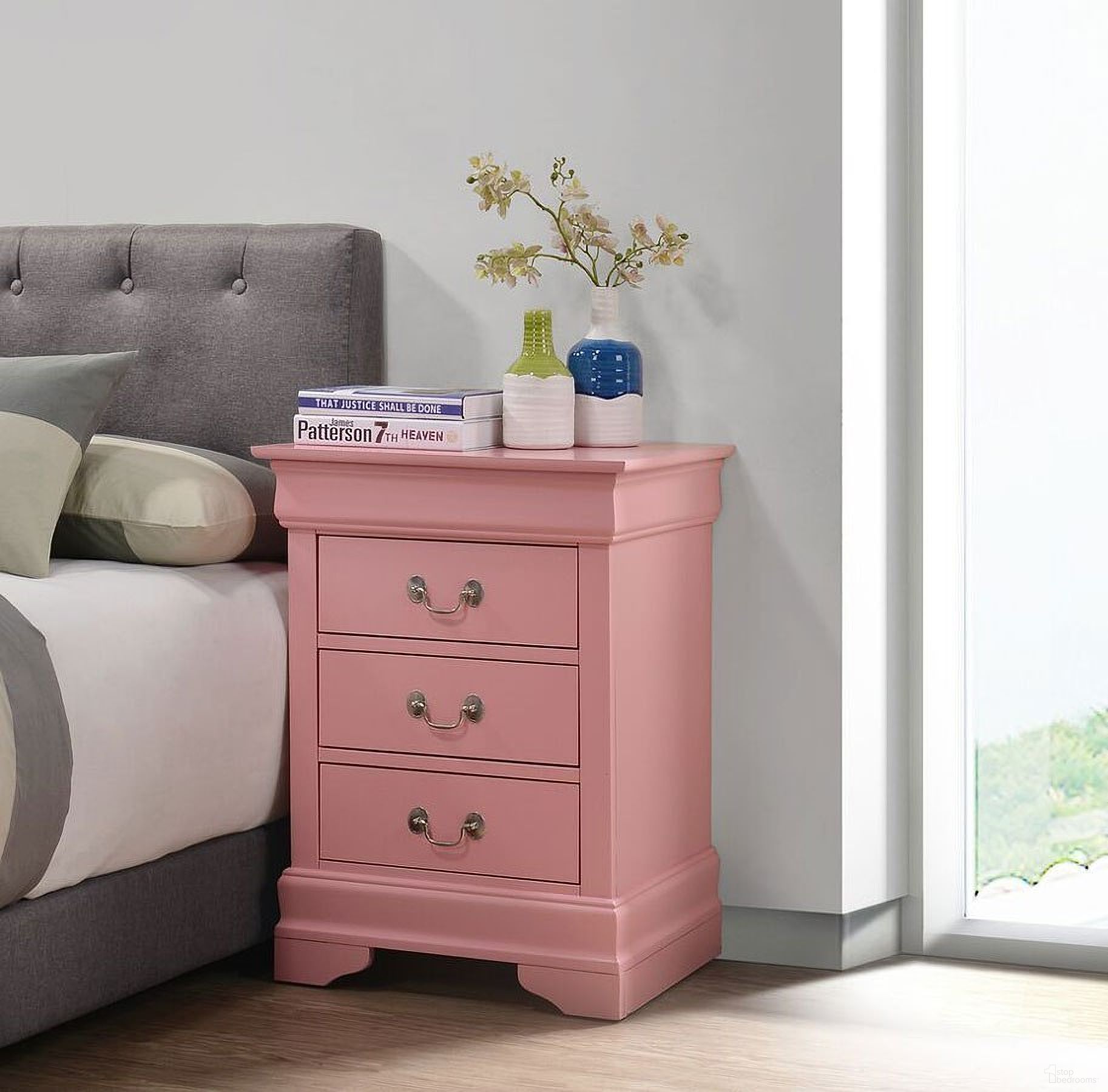 Louis Phillipe 3 Drawer Nightstand (Pink)