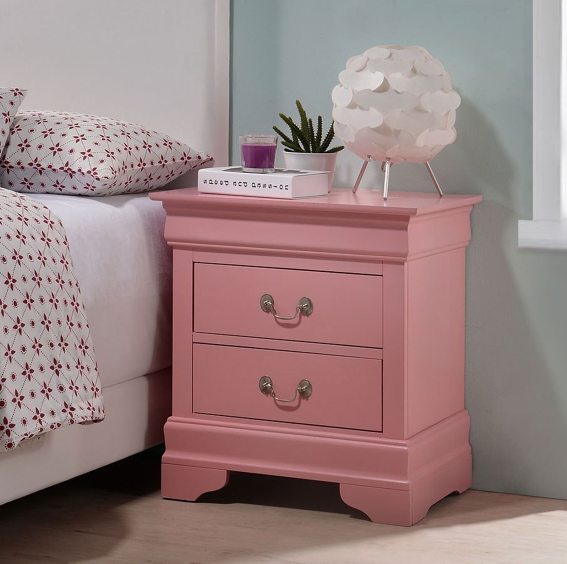 The appearance of Louis Phillipe Nightstand (Pink) designed by Glory in the traditional interior design. This pink piece of furniture was selected by 1StopBedrooms from Louis Philippe Collection to add a touch of cosiness and style into your home. Sku: G3104-N-Nightstand. Material: Wood.