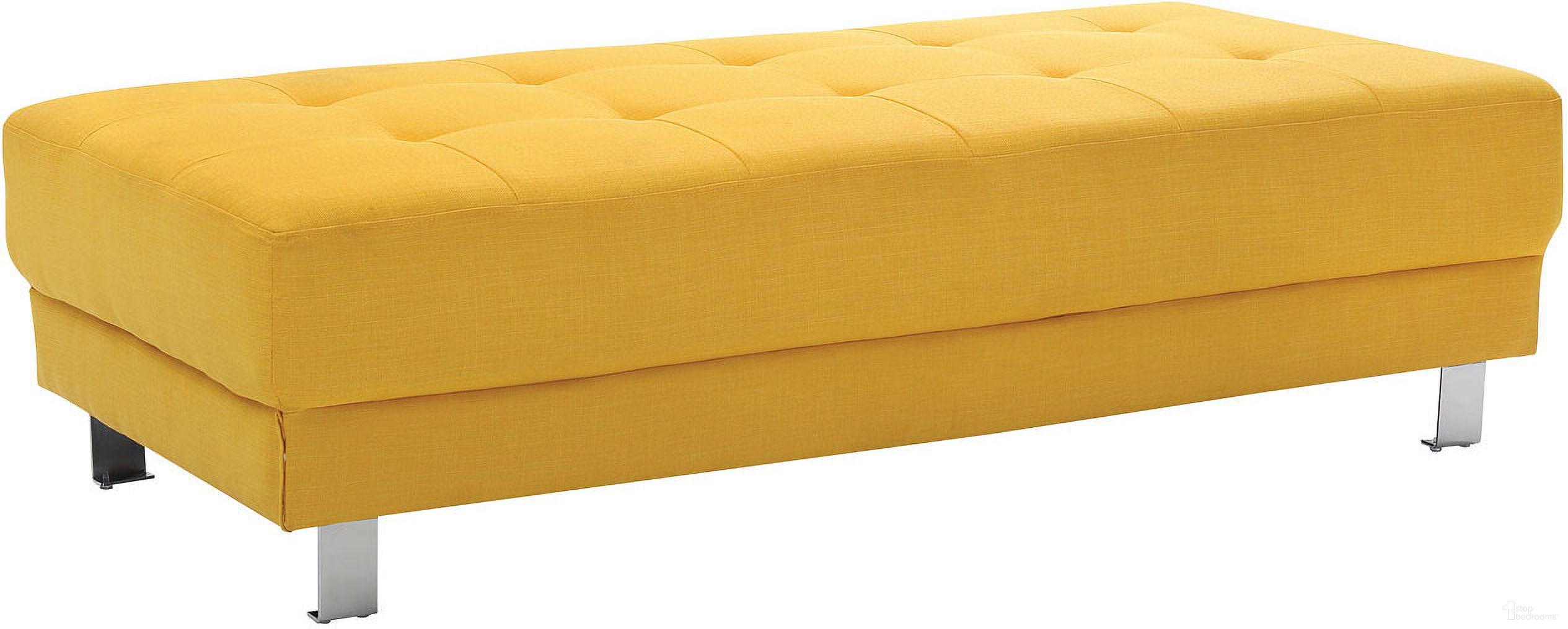 The appearance of Milan Ottoman (Yellow) designed by Glory in the modern / contemporary interior design. This yellow piece of furniture was selected by 1StopBedrooms from Milan Collection to add a touch of cosiness and style into your home. Sku: G446-O-Milan Ottoman. Material: Fabric.