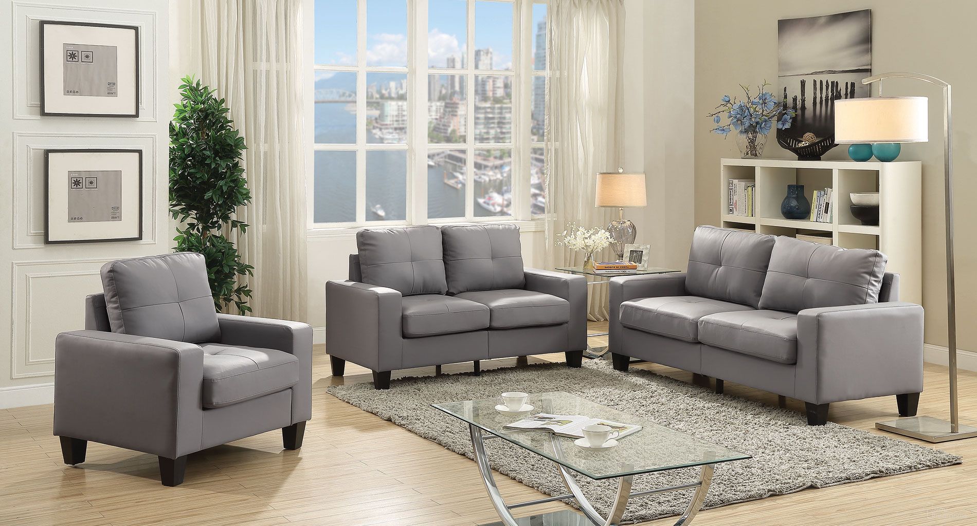 The appearance of Newbury Gray Living Room Set designed by Glory in the modern / contemporary interior design. This gray piece of furniture was selected by 1StopBedrooms from Newbury Collection to add a touch of cosiness and style into your home. Sku: G461A-S-Newbury Modular Sofa;G461A-L-Newbury Modular Loveseat. Material: Faux Leather.