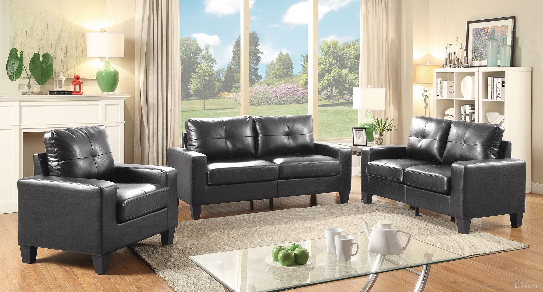 The appearance of Newbury Living Room Set (Black) designed by Glory in the modern / contemporary interior design. This black leather piece of furniture was selected by 1StopBedrooms from Newbury Collection to add a touch of cosiness and style into your home. Sku: G463A-S-Newbury Modular Sofa;G463A-L-Newbury Modular Loveseat. Material: Faux Leather.