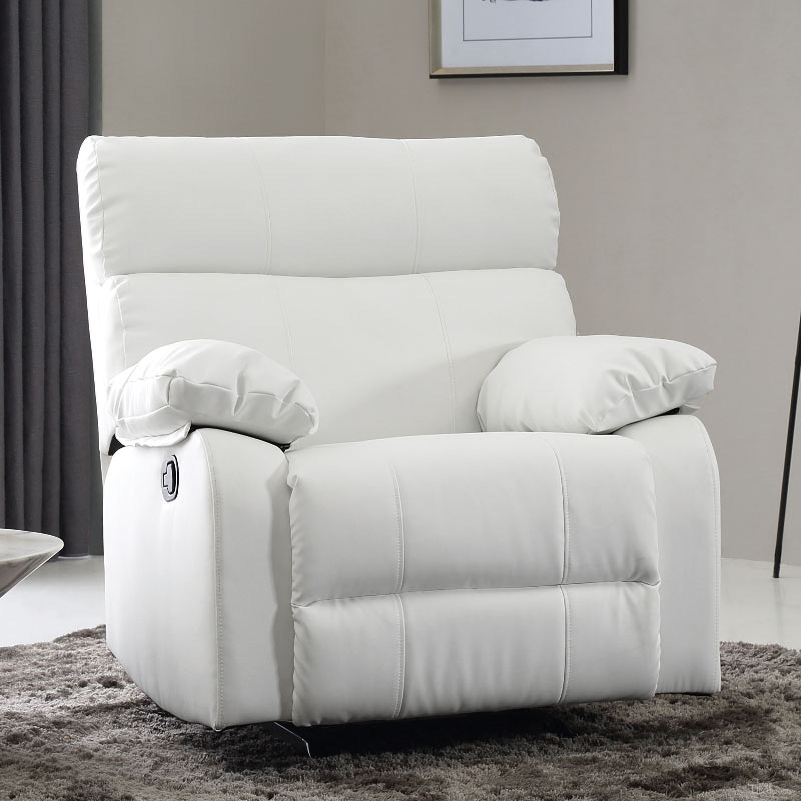 The appearance of G532 Rocker Recliner (White) designed by Glory in the modern / contemporary interior design. This white piece of furniture was selected by 1StopBedrooms from G53 Collection to add a touch of cosiness and style into your home. Sku: G532-RC-ROCKER RECLINER. Material: Faux Leather.