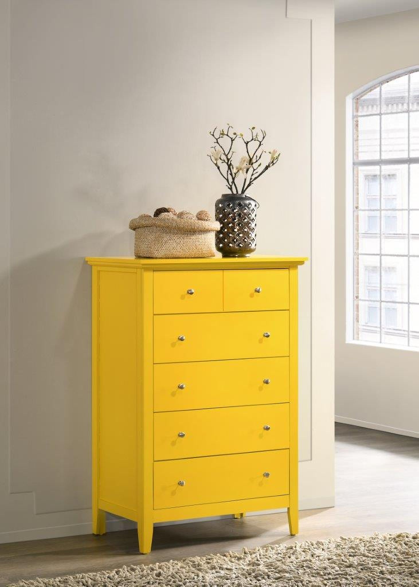 The appearance of Glory Furniture Hammond Chest, Yellow designed by Glory in the modern / contemporary interior design. This yellow piece of furniture was selected by 1StopBedrooms from Hammond Collection to add a touch of cosiness and style into your home. Sku: G5402-CH-5 Drawer Chest. Material: Wood.