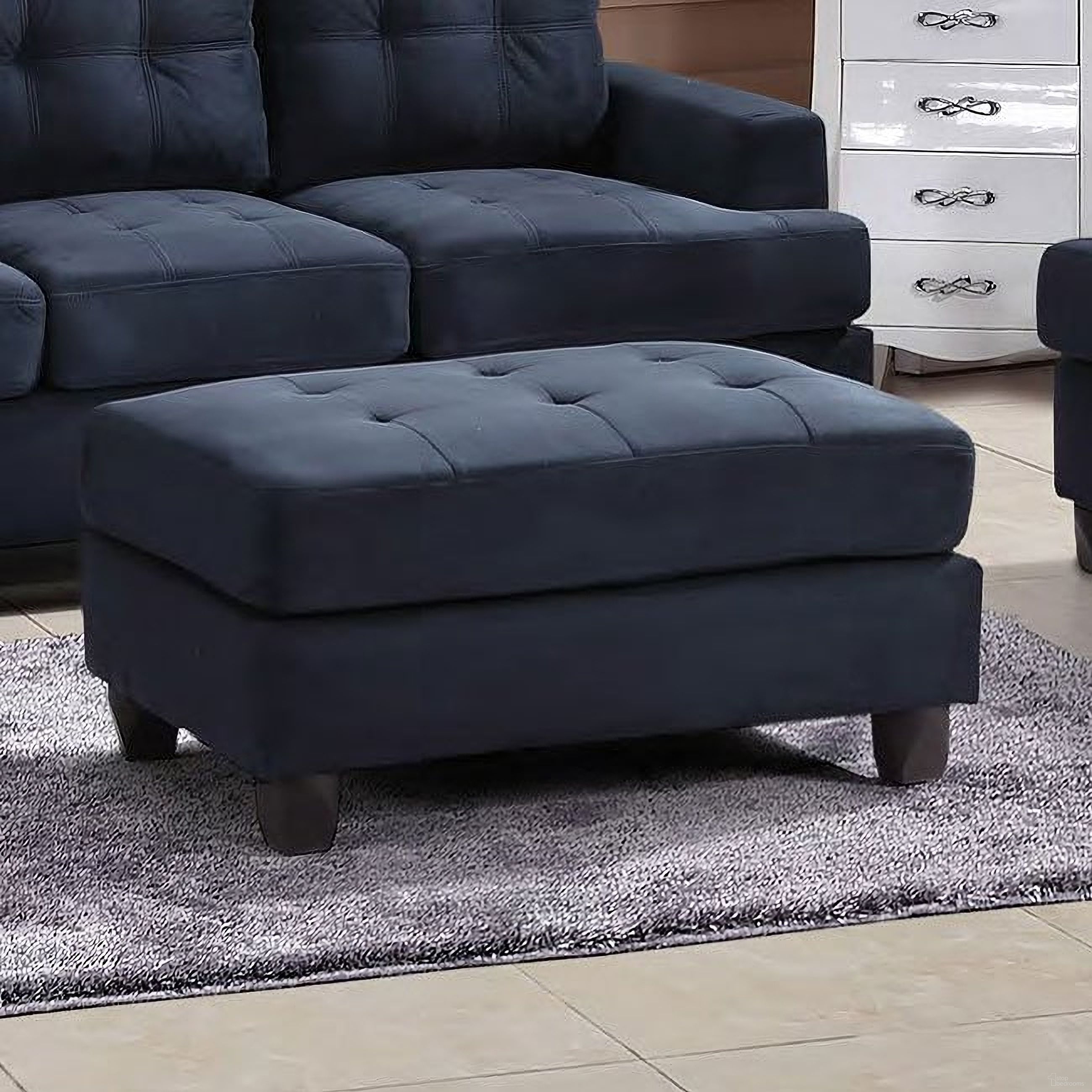 The appearance of G630 Ottoman (Navy Blue) designed by Glory in the transitional interior design. This navy blue piece of furniture was selected by 1StopBedrooms from G630 Collection to add a touch of cosiness and style into your home. Sku: G630-O-Ottoman. Material: Suede.