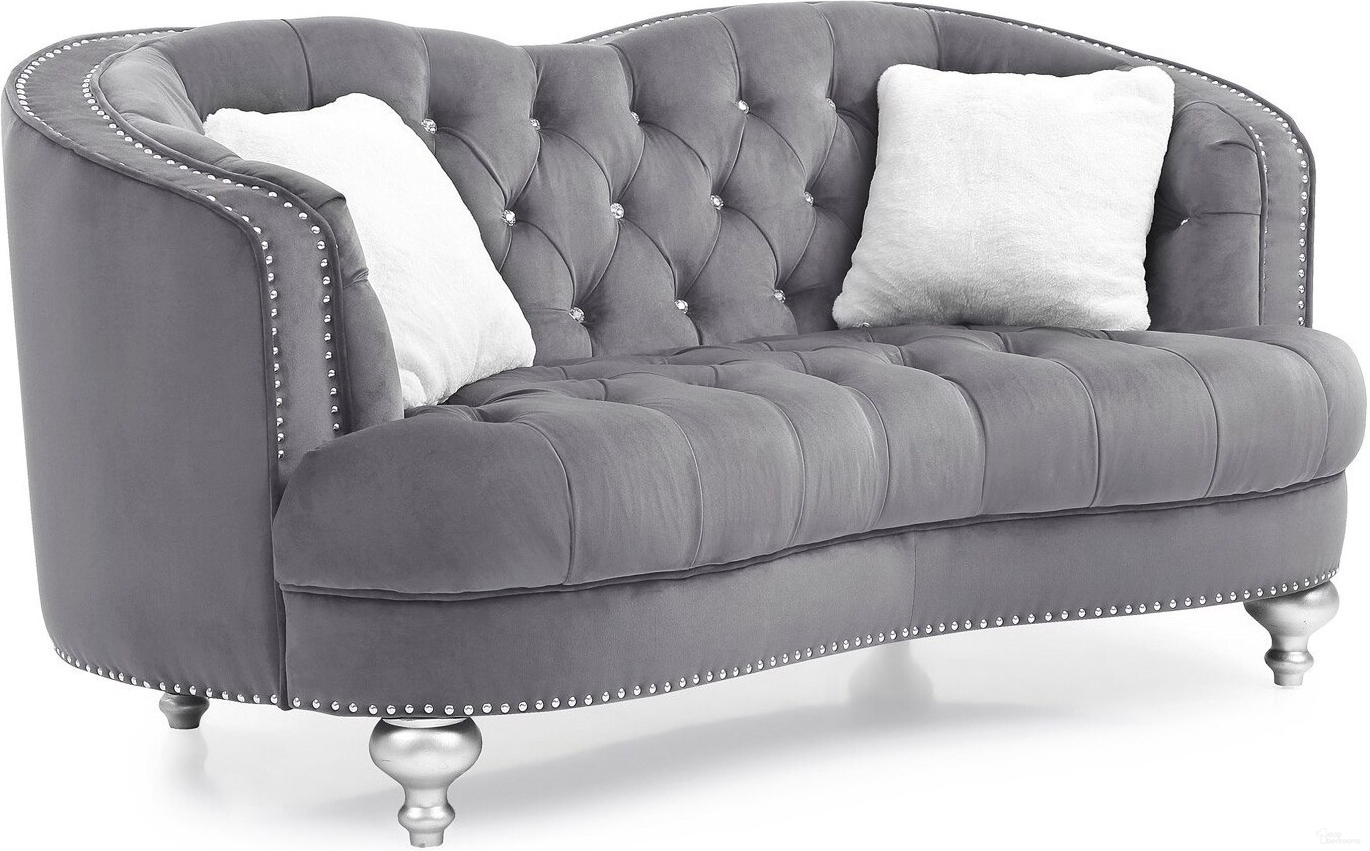 The appearance of Jewel Loveseat (Gray) designed by Glory in the transitional interior design. This gray piece of furniture was selected by 1StopBedrooms from Jewel Collection to add a touch of cosiness and style into your home. Sku: G755-L-LoveSeat. Material: Fabric.