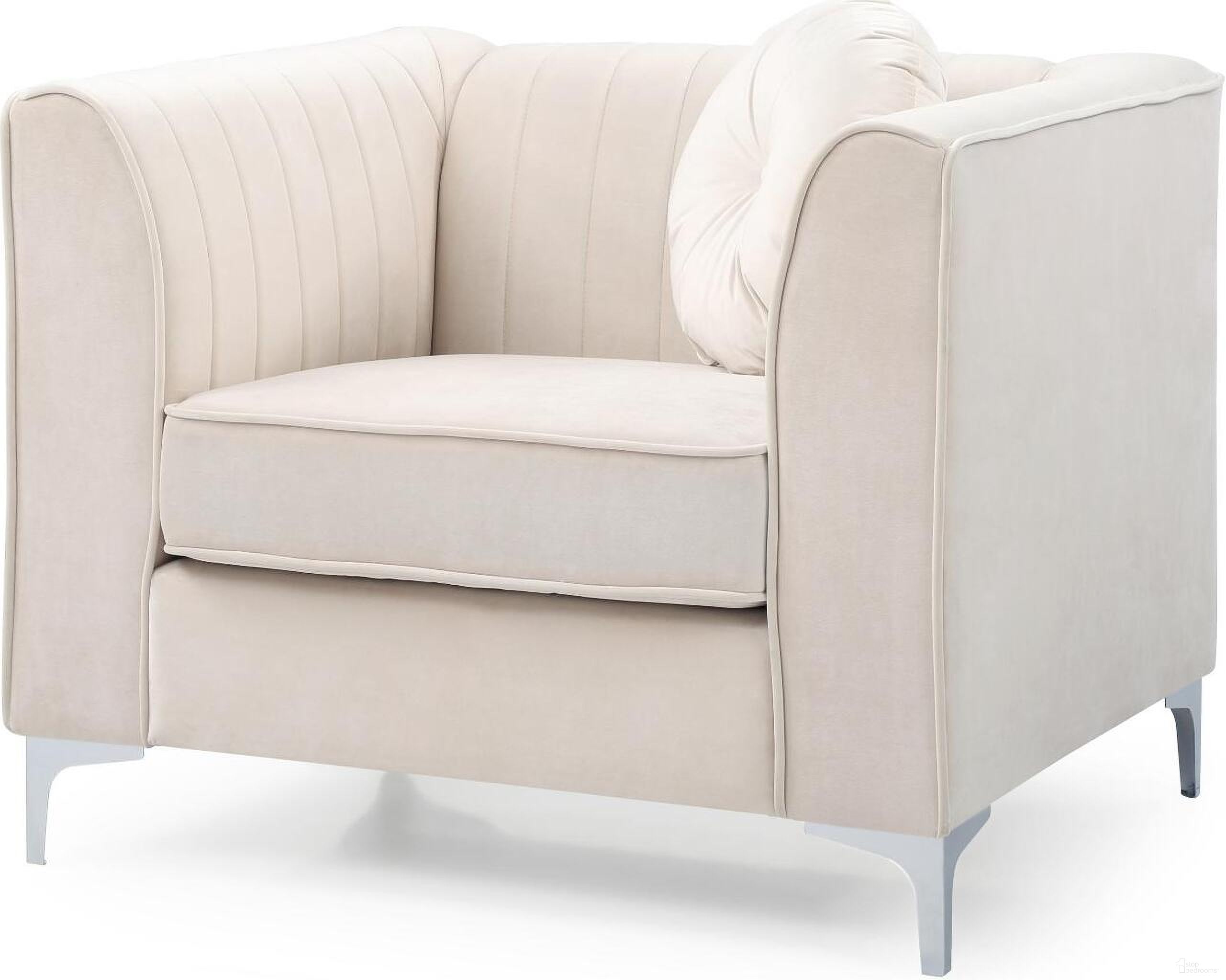 The appearance of Delray Velvet Arm Chair In Ivory designed by Glory in the modern / contemporary interior design. This ivory piece of furniture was selected by 1StopBedrooms from Delray Collection to add a touch of cosiness and style into your home. Sku: G797A-C-Chair. Material: Wood.