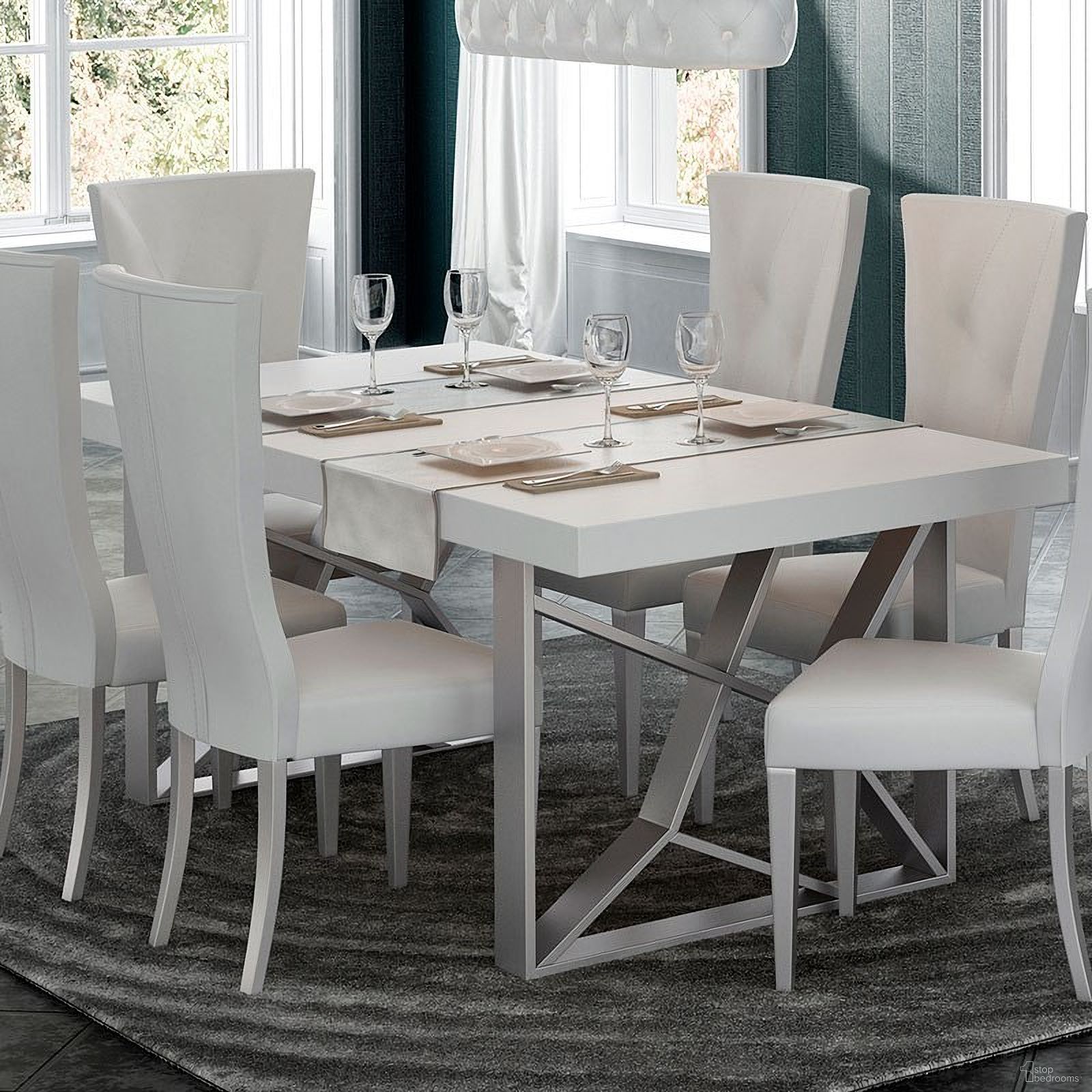 The appearance of Kiu Dining Table designed by ESF in the modern / contemporary interior design. This white high gloss piece of furniture was selected by 1StopBedrooms from Kiu Collection to add a touch of cosiness and style into your home. Sku: KIUDININGTABLE. Table Base Style: Double Pedestal. Material: MDF. Table Top Shape: Rectangular. Size: 79".