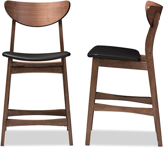 The appearance of Latina Mid-Century Retro Modern Scandinavian Style Black Faux Leather Upholstered Walnut Wood Finishing 24-Inches Counter Stool (Set Of 2) designed by Baxton Studio in the modern / contemporary interior design. This black piece of furniture was selected by 1StopBedrooms from Latina Collection to add a touch of cosiness and style into your home. Sku: Latina Barstool-Black PVC. Material: Faux Leather.
