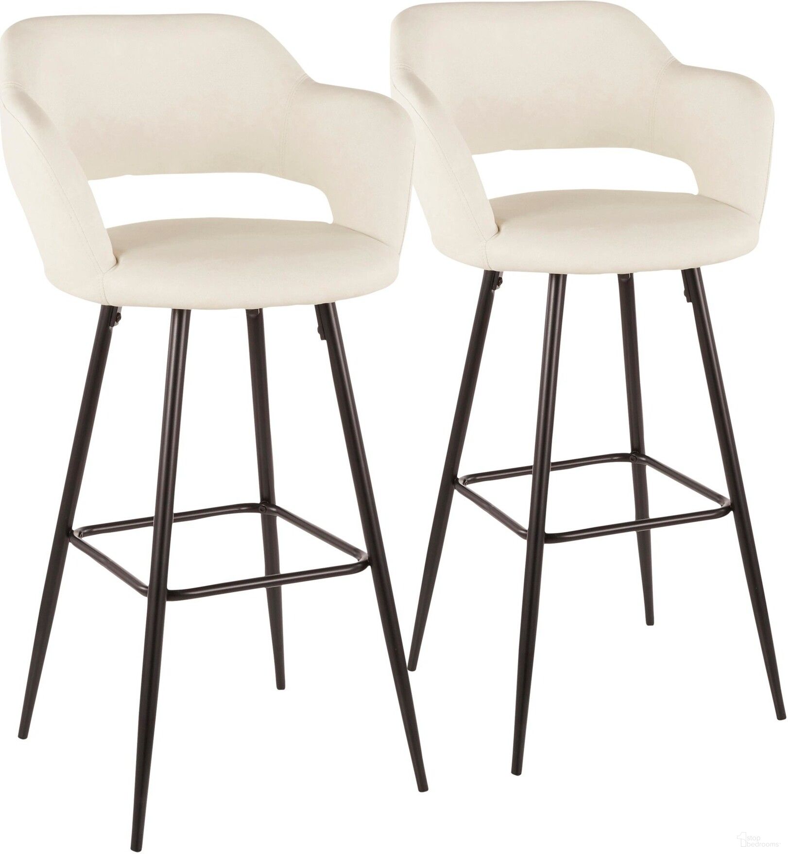 The appearance of Margarite Barstool in Black Metal and Cream Faux Leather - Set of 2 designed by Lumisource in the modern / contemporary interior design. This white piece of furniture was selected by 1StopBedrooms from Margarite Collection to add a touch of cosiness and style into your home. Sku: B30-MARG BK+CR2. Material: Leather.