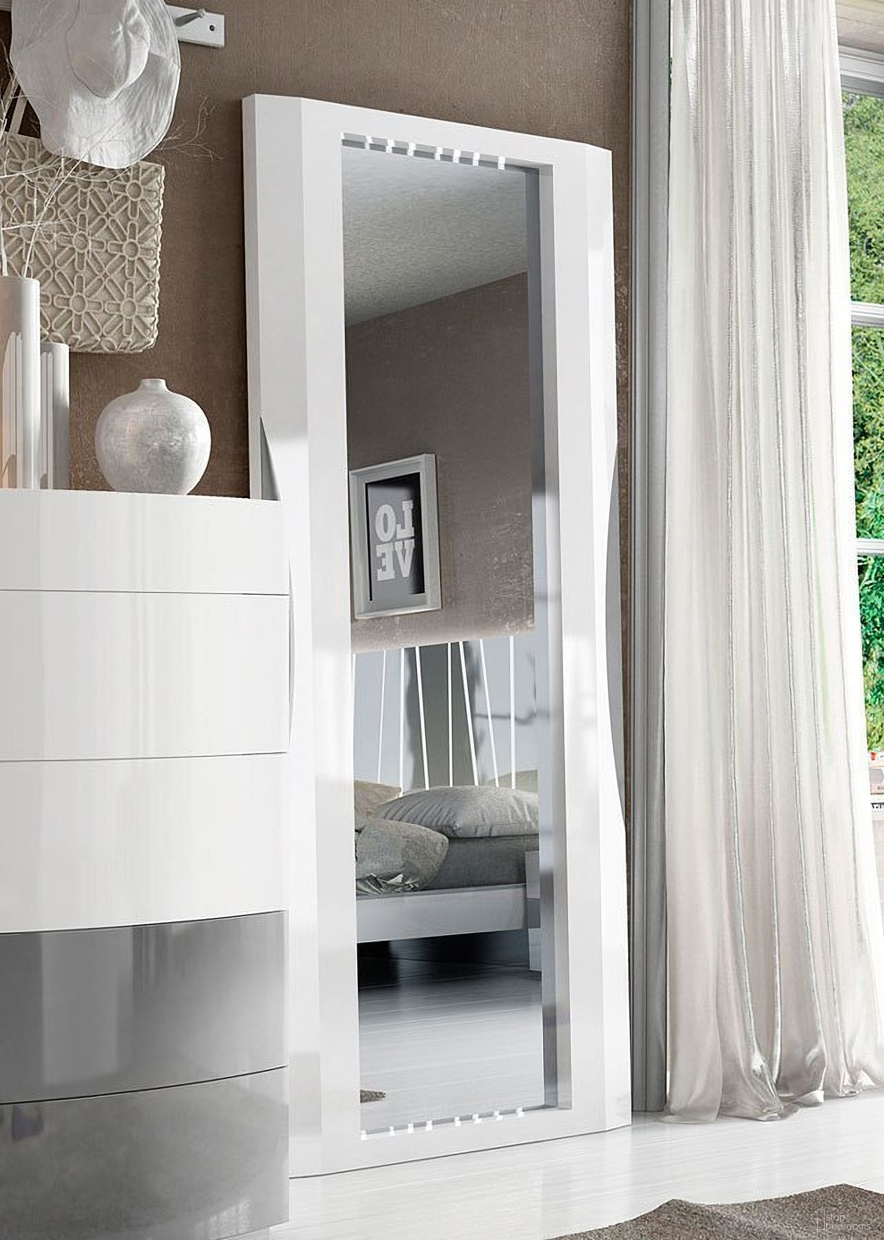The appearance of Ronda Floor Mirror designed by ESF in the modern / contemporary interior design. This white piece of furniture was selected by 1StopBedrooms from Ronda Collection to add a touch of cosiness and style into your home. Sku: RONDAMIRRORBIG. Material: Wood.