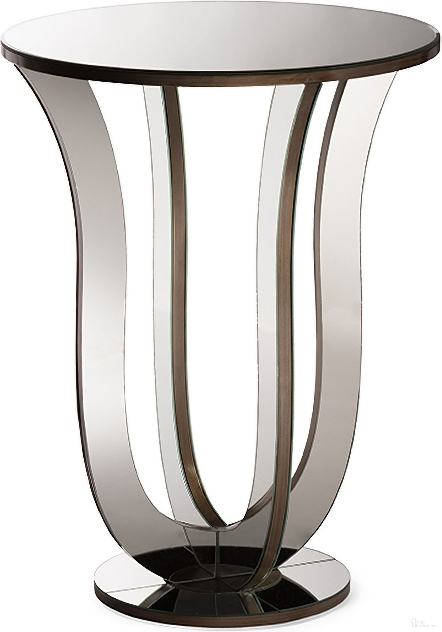 The appearance of Baxton Studio Kylie Modern And Contemporary Hollywood Regency Glamour Style Mirrored Accent Side Table designed by Baxton Studio in the modern / contemporary interior design. This silver piece of furniture  was selected by 1StopBedrooms from Kylie Collection to add a touch of cosiness and style into your home. Sku: RS1242. Material: MDF.