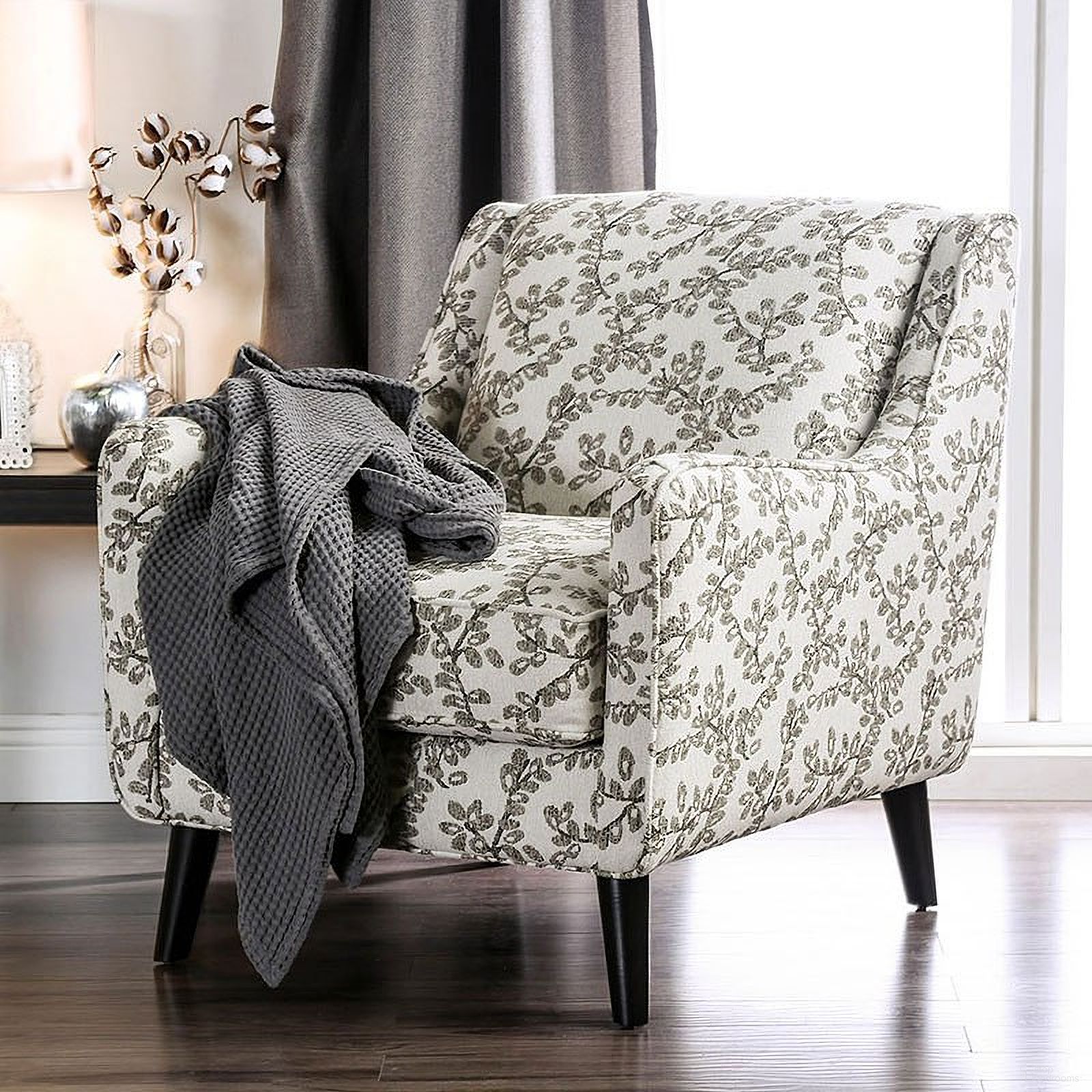 The appearance of Dorset Floral Chair designed by Furniture of America in the modern / contemporary interior design. This mixed piece of furniture was selected by 1StopBedrooms from Dorset Collection to add a touch of cosiness and style into your home. Sku: SM8564-CH-FL. Material: Fabric.