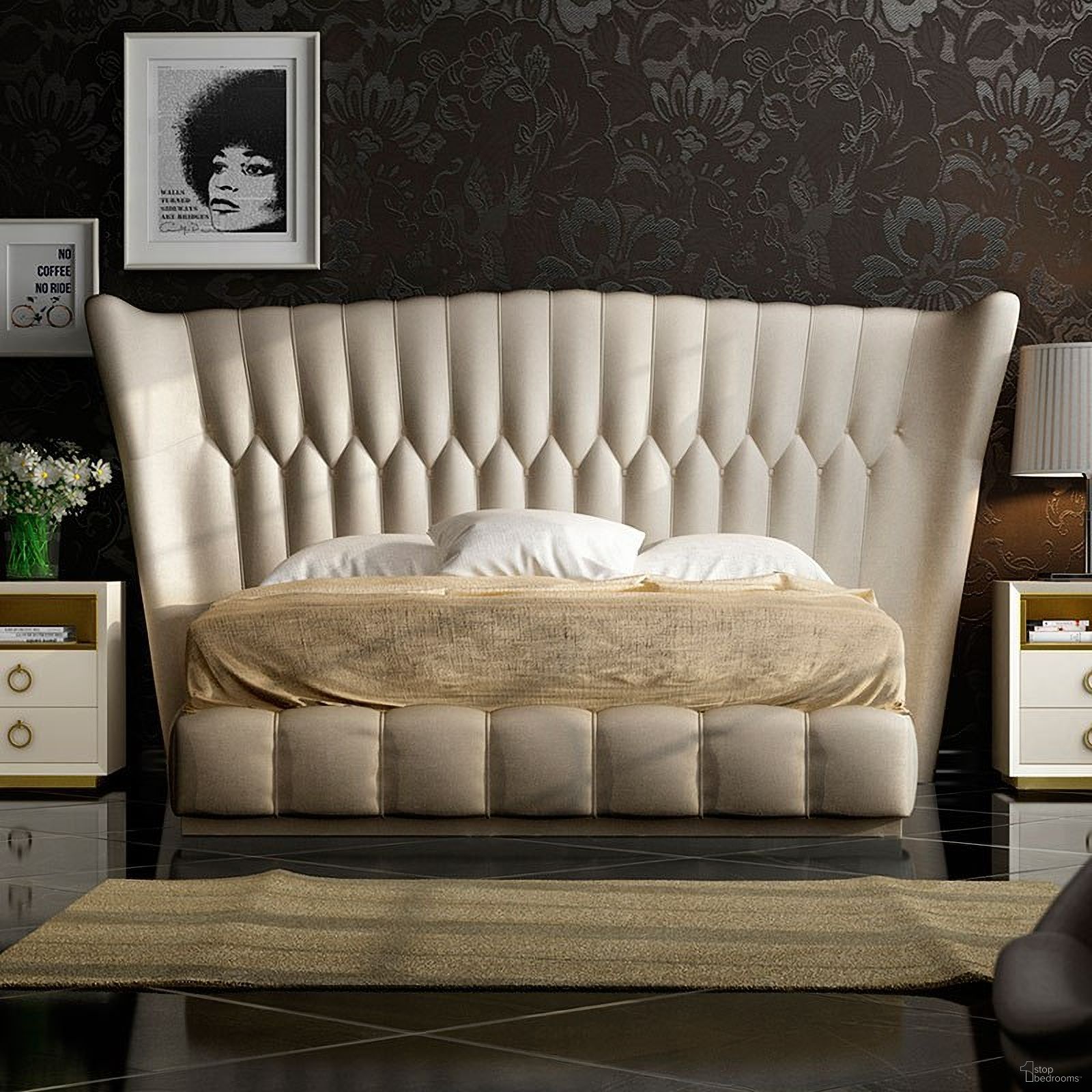 The appearance of Velvet Upholstered Panel Bed (Queen) designed by ESF in the modern / contemporary interior design. This cream piece of furniture was selected by 1StopBedrooms from Velvet Collection to add a touch of cosiness and style into your home. Sku: VELVETBEDQS;WFRAMEQUEENS. Bed Type: Panel Bed. Material: Faux Leather. Bed Size: Queen.