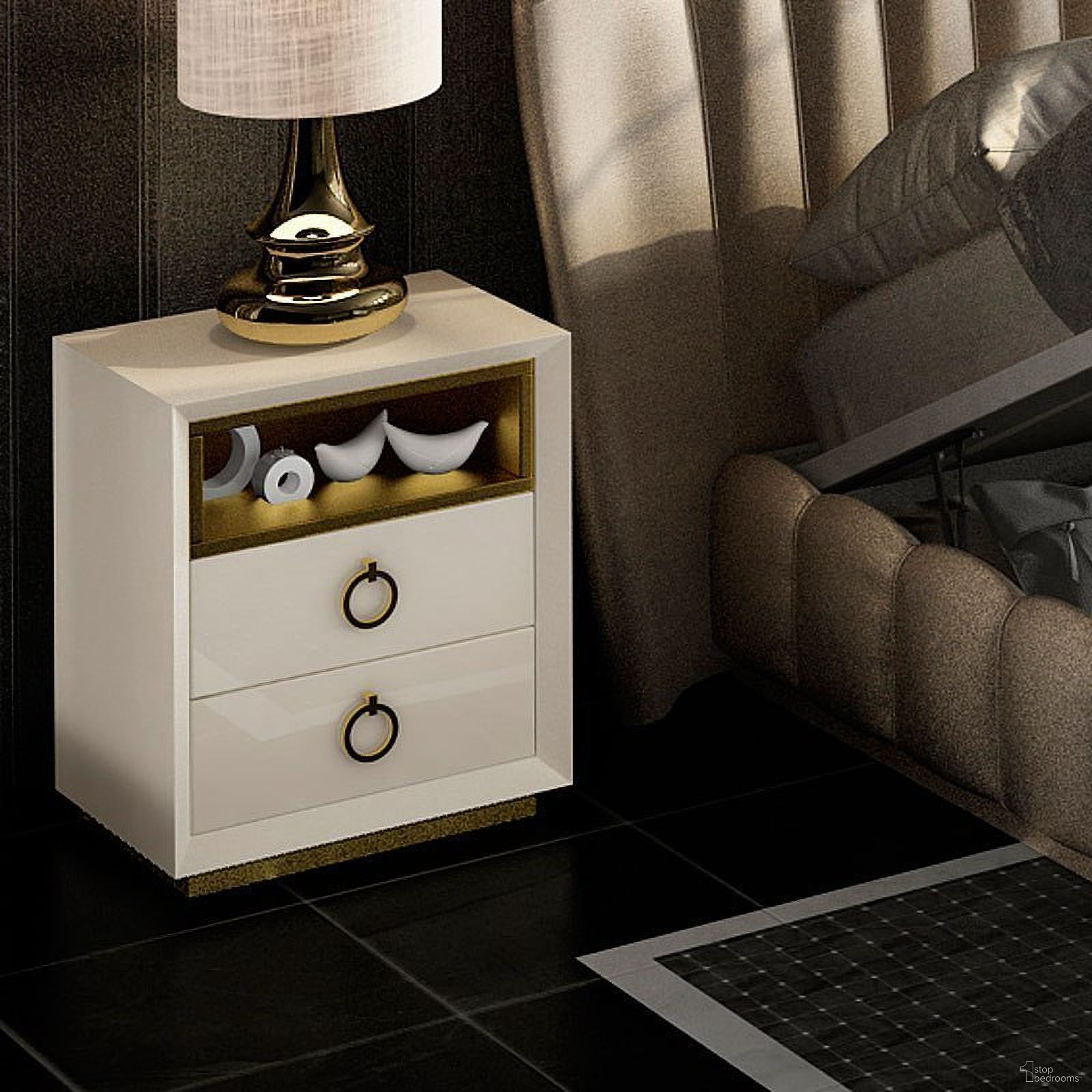 The appearance of Velvet Nightstand designed by ESF in the modern / contemporary interior design. This cream piece of furniture  was selected by 1StopBedrooms from Velvet Collection to add a touch of cosiness and style into your home. Sku: VELVETNS. Material: MDF.