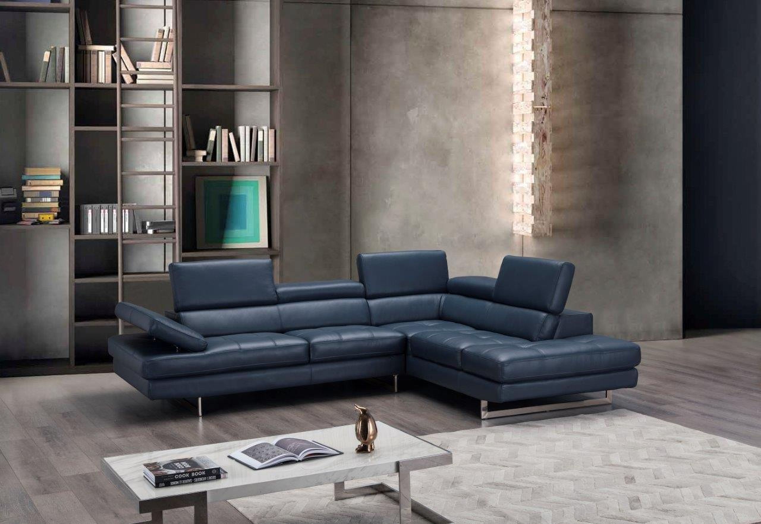 The appearance of A761 Italian Leather Sectional Blue In Right Hand Facing designed by J&M in the modern / contemporary interior design. This blue piece of furniture was selected by 1StopBedrooms from A761 Collection to add a touch of cosiness and style into your home. Sku: 178553-RHFC. Material: Leather. Layout: L-Shape. Orientation: RAF.