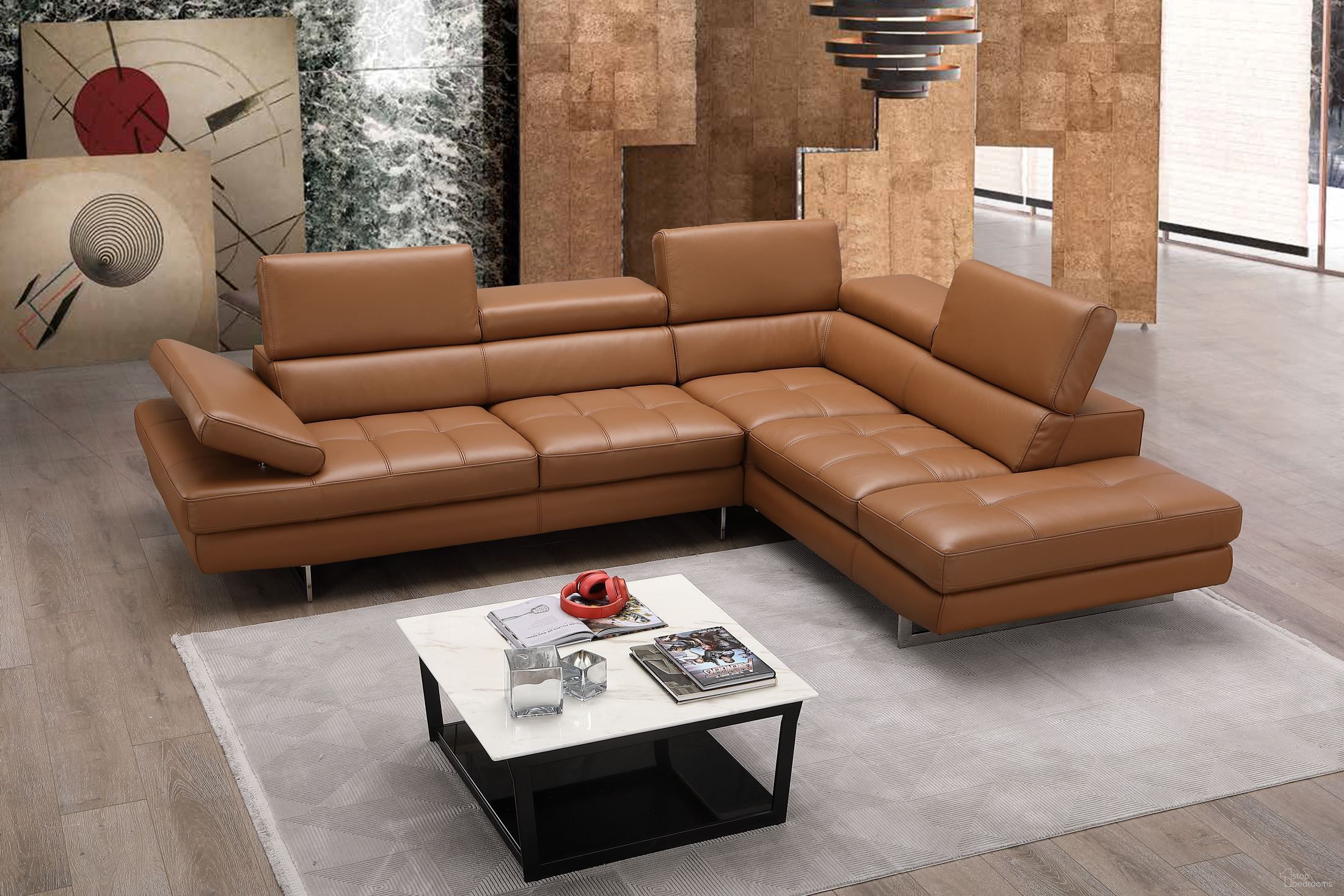 The appearance of Caramel Italian Leather RAF Sectional designed by J&M in the modern / contemporary interior design. This brown piece of furniture was selected by 1StopBedrooms from A761 Collection to add a touch of cosiness and style into your home. Sku: 17855211-RHFC. Material: Leather. Layout: L-Shape. Orientation: RAF.