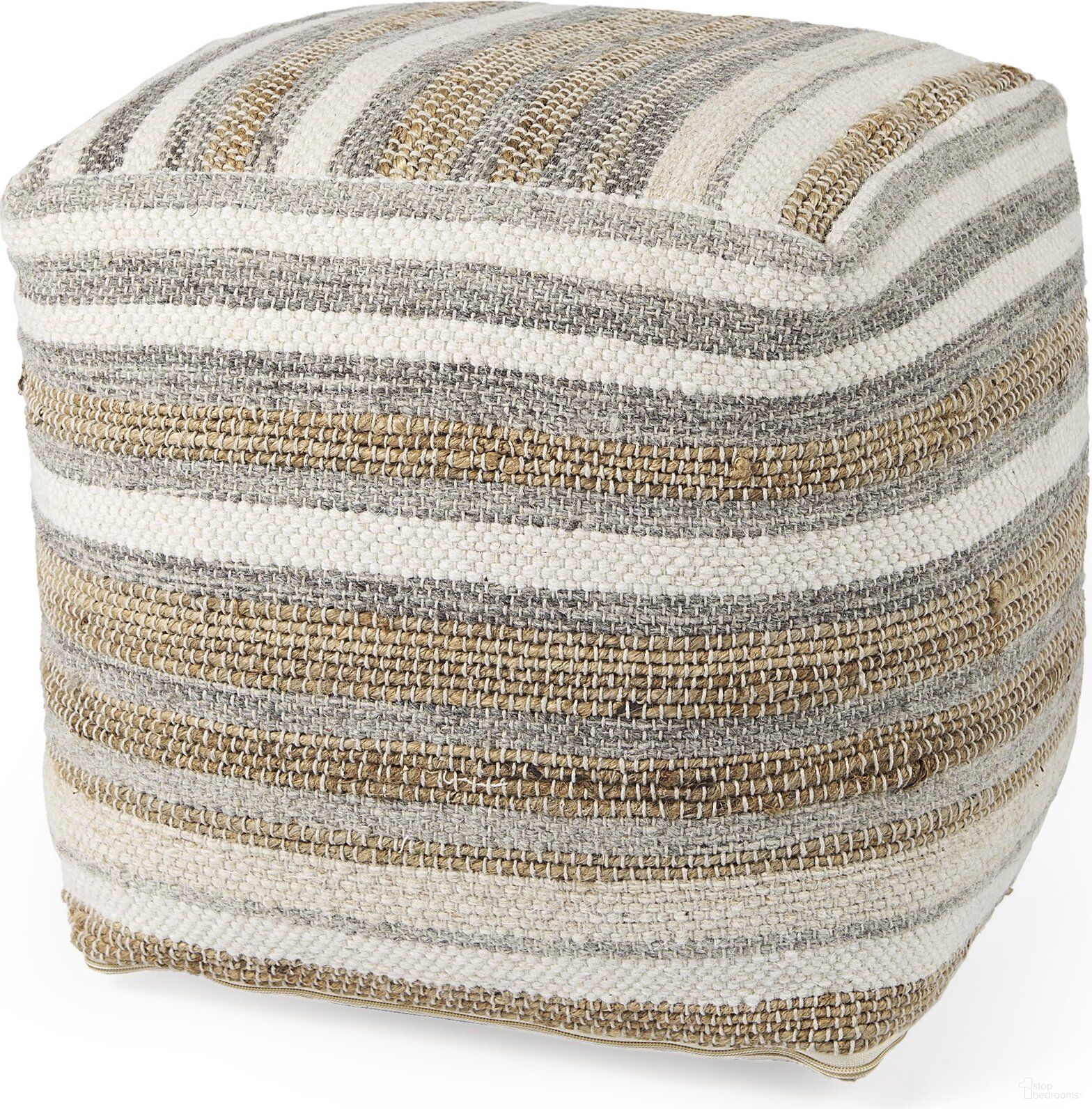 The appearance of Aahana Hemp and Cotton Pouf In White,Taupe and Gray Striped designed by Mercana in the modern / contemporary interior design. This gray/white piece of furniture was selected by 1StopBedrooms from Aahana Collection to add a touch of cosiness and style into your home. Sku: 69502. Material: Cotton.