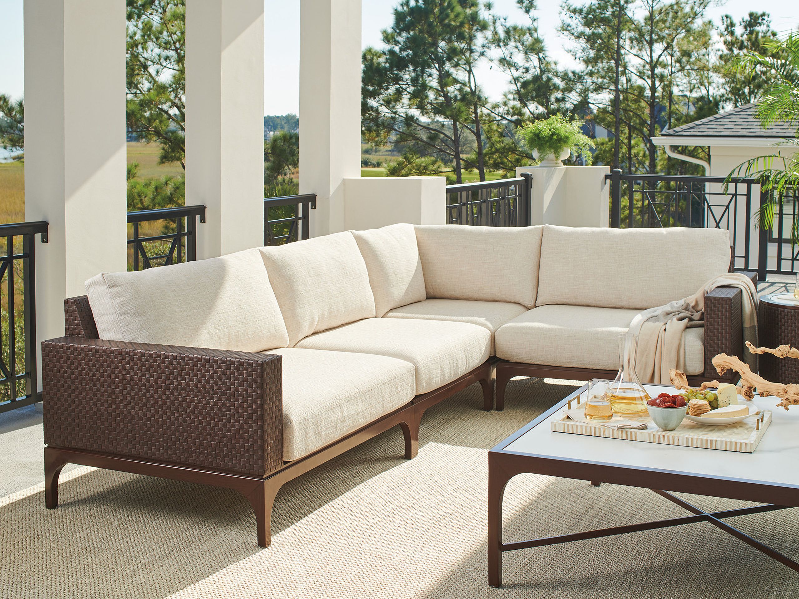 The appearance of Abaco Sectional designed by Tommy Bahama in the coastal interior design. This ivory and white piece of furniture  was selected by 1StopBedrooms from Abaco Collection to add a touch of cosiness and style into your home. Sku: 3420-50S-40.