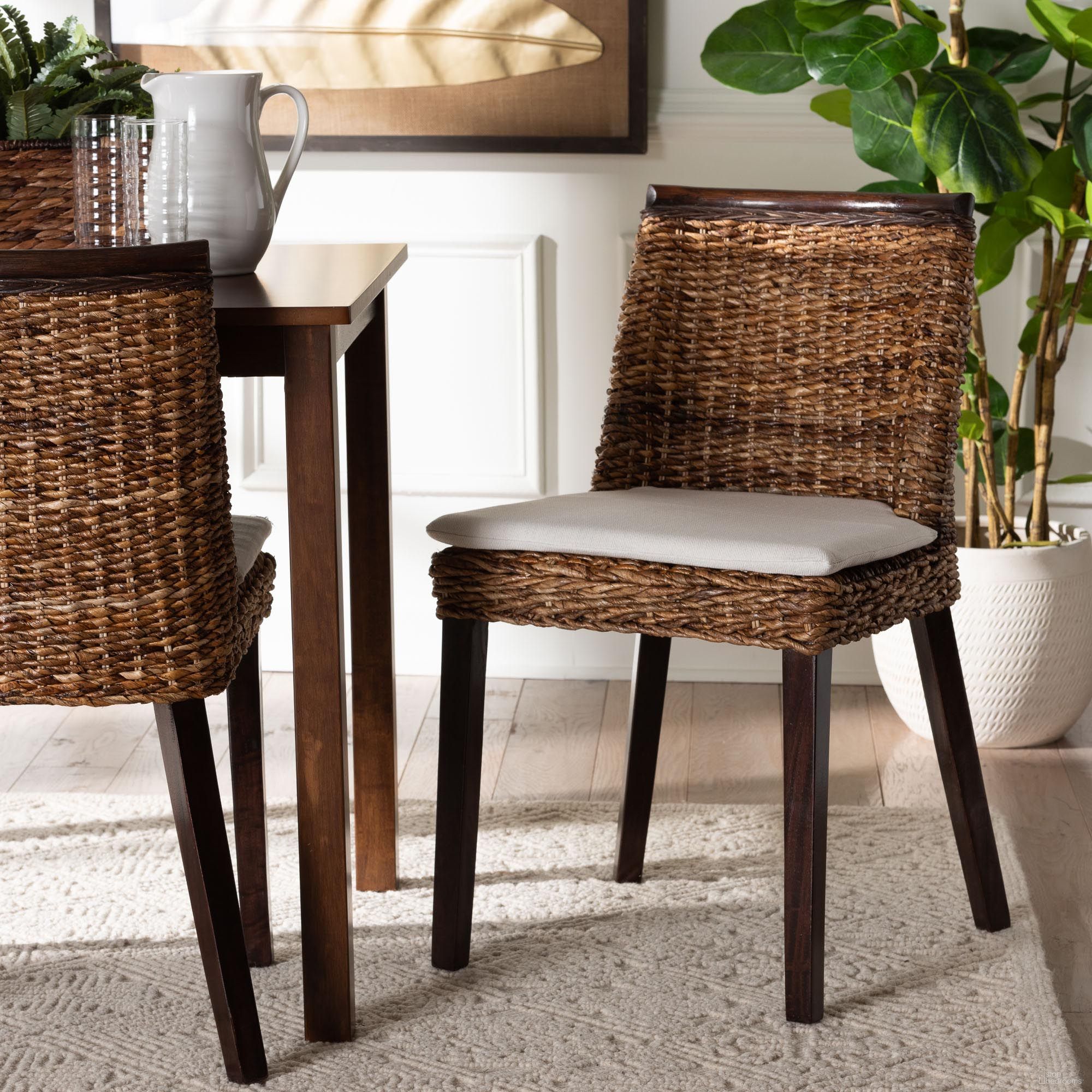 The appearance of Abbas Wood Dining Chair In Seagrass and Dark Brown designed by Baxton Studio in the bohemian interior design. This dark brown and natural piece of furniture was selected by 1StopBedrooms from Abbas Collection to add a touch of cosiness and style into your home. Sku: MD-39696 Magic-Dark Brown/Abaca Natural-DC. Material: Mahogany. Chair Type: Side Chair.
