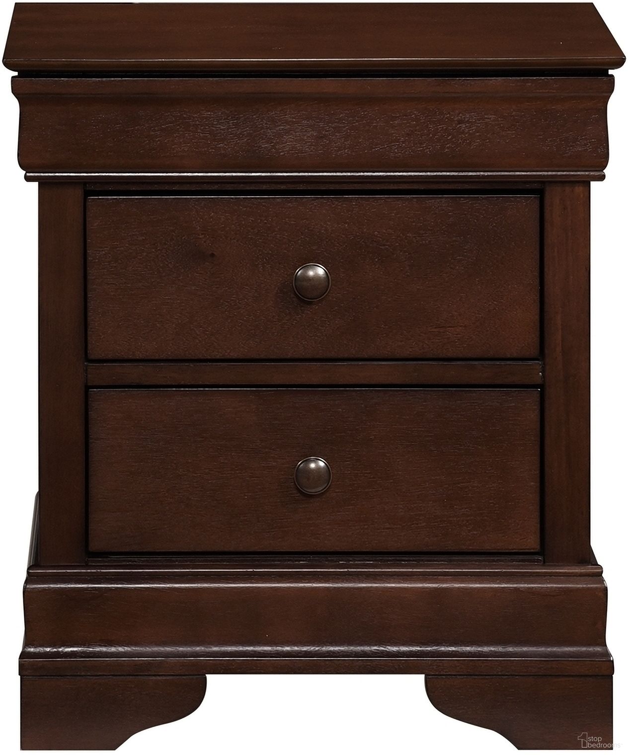 The appearance of Abbeville Nightstand with Hidden Drawer In Cherry Brown designed by Homelegance in the traditional interior design. This cherry brown piece of furniture  was selected by 1StopBedrooms from Abbeville Collection to add a touch of cosiness and style into your home. Sku: 1856-4. Material: Wood.