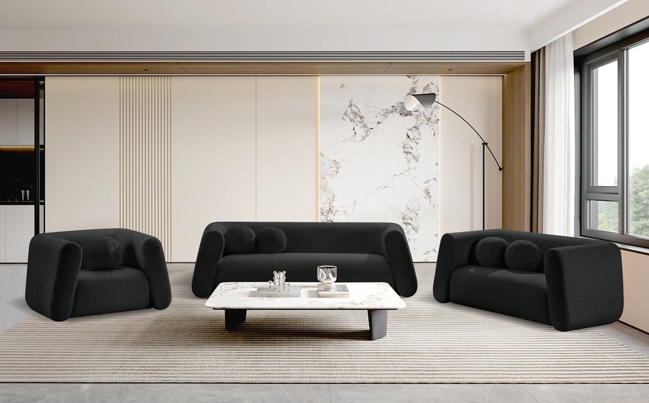 The appearance of Abbington Boucle Fabric Living Room Set In Black designed by Meridian in the modern / contemporary interior design. This black piece of furniture was selected by 1StopBedrooms from Abbington Collection to add a touch of cosiness and style into your home. Sku: 113Black-S;113Black-L. Material: Boucle.