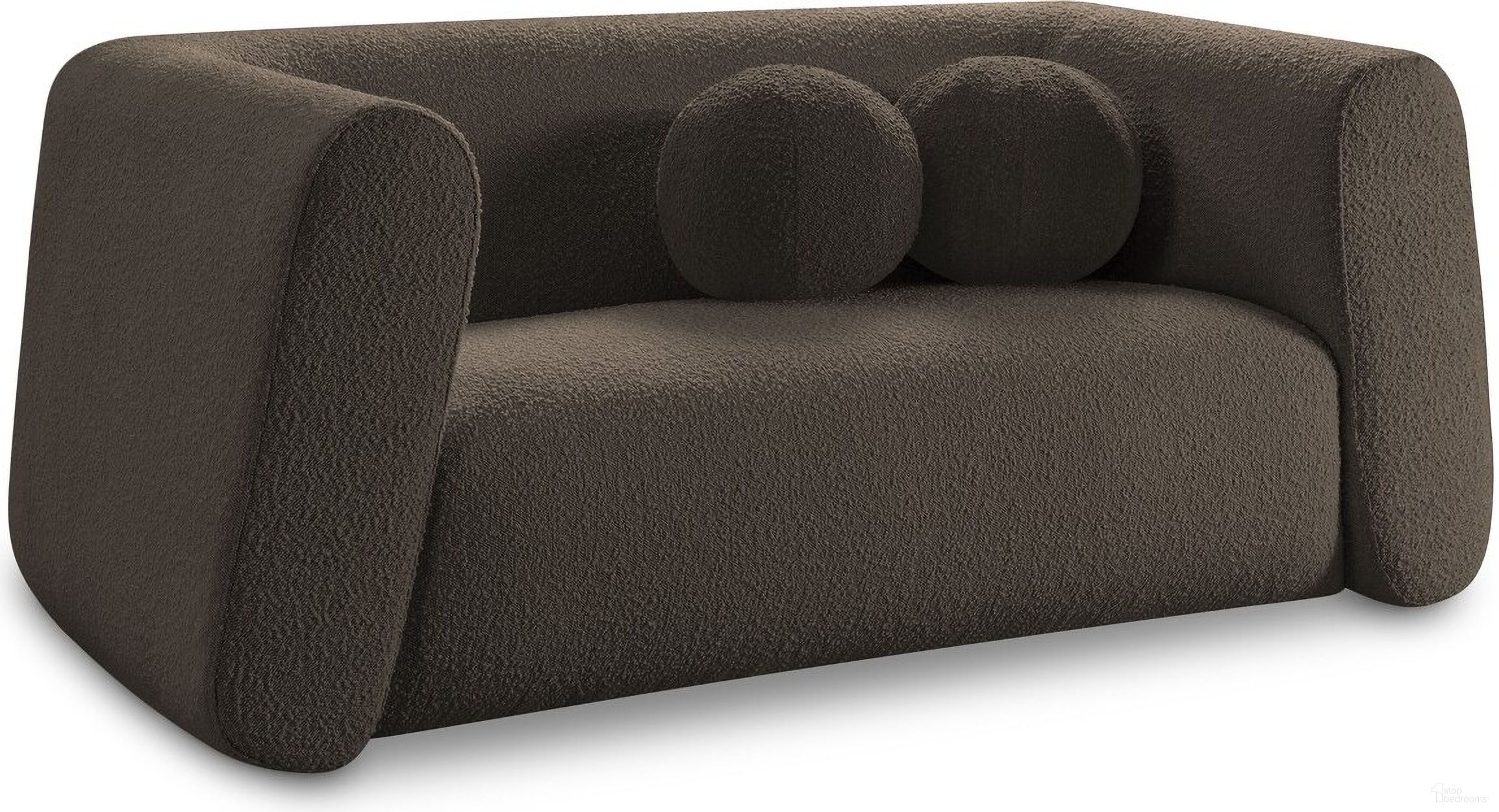 The appearance of Abbington Boucle Fabric Loveseat In Brown designed by Meridian in the modern / contemporary interior design. This brown piece of furniture  was selected by 1StopBedrooms from Abbington Collection to add a touch of cosiness and style into your home. Sku: 113Brown-L. Material: Boucle.