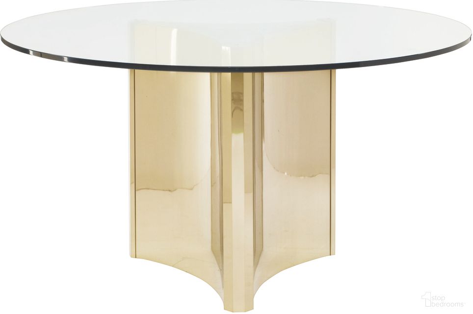 The appearance of Abbott Round Dining Table - 54" designed by Bernhardt in the modern / contemporary interior design. This patinated brass piece of furniture  was selected by 1StopBedrooms from Abbott Collection to add a touch of cosiness and style into your home. Sku: 353772;998054P. Table Base Style: Pedestal. Table Top Shape: Round. Material: Glass. Size: 54".