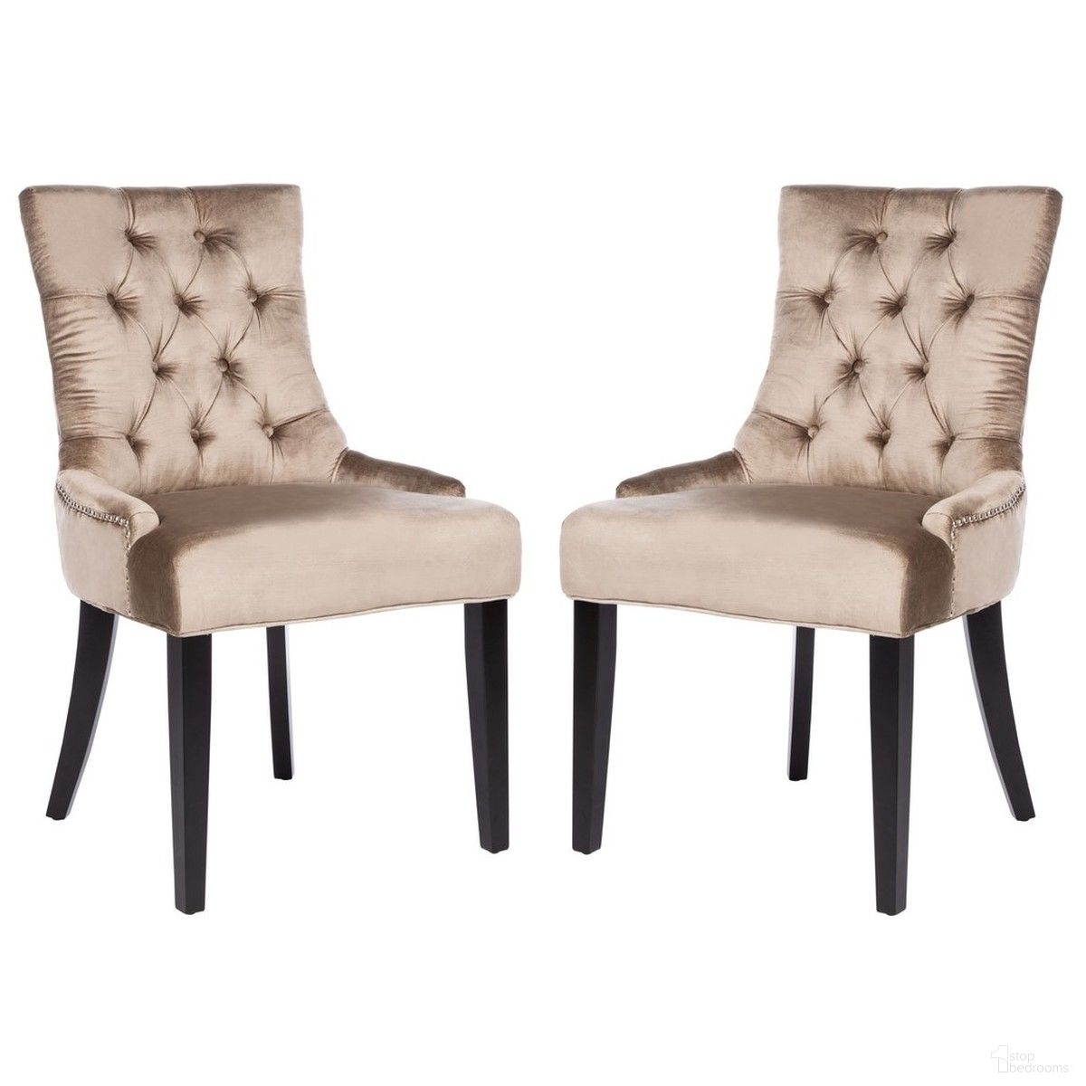 The appearance of Abby 19 Inch Tufted Side Chairs Set of 2 with Silver Nail Heads designed by Safavieh in the modern / contemporary interior design. This silver piece of furniture  was selected by 1StopBedrooms from Abby Collection to add a touch of cosiness and style into your home. Sku: MCR4701E-SET2. Material: Wood. Chair Type: Side Chair.