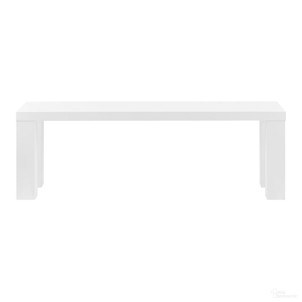 The appearance of Abby 57 Inch Bench In High Gloss White designed by Euro Style in the modern / contemporary interior design. This white high gloss piece of furniture was selected by 1StopBedrooms from Abby Collection to add a touch of cosiness and style into your home. Sku: 19723WHT-A;19723WHT-B. Material: MDF.