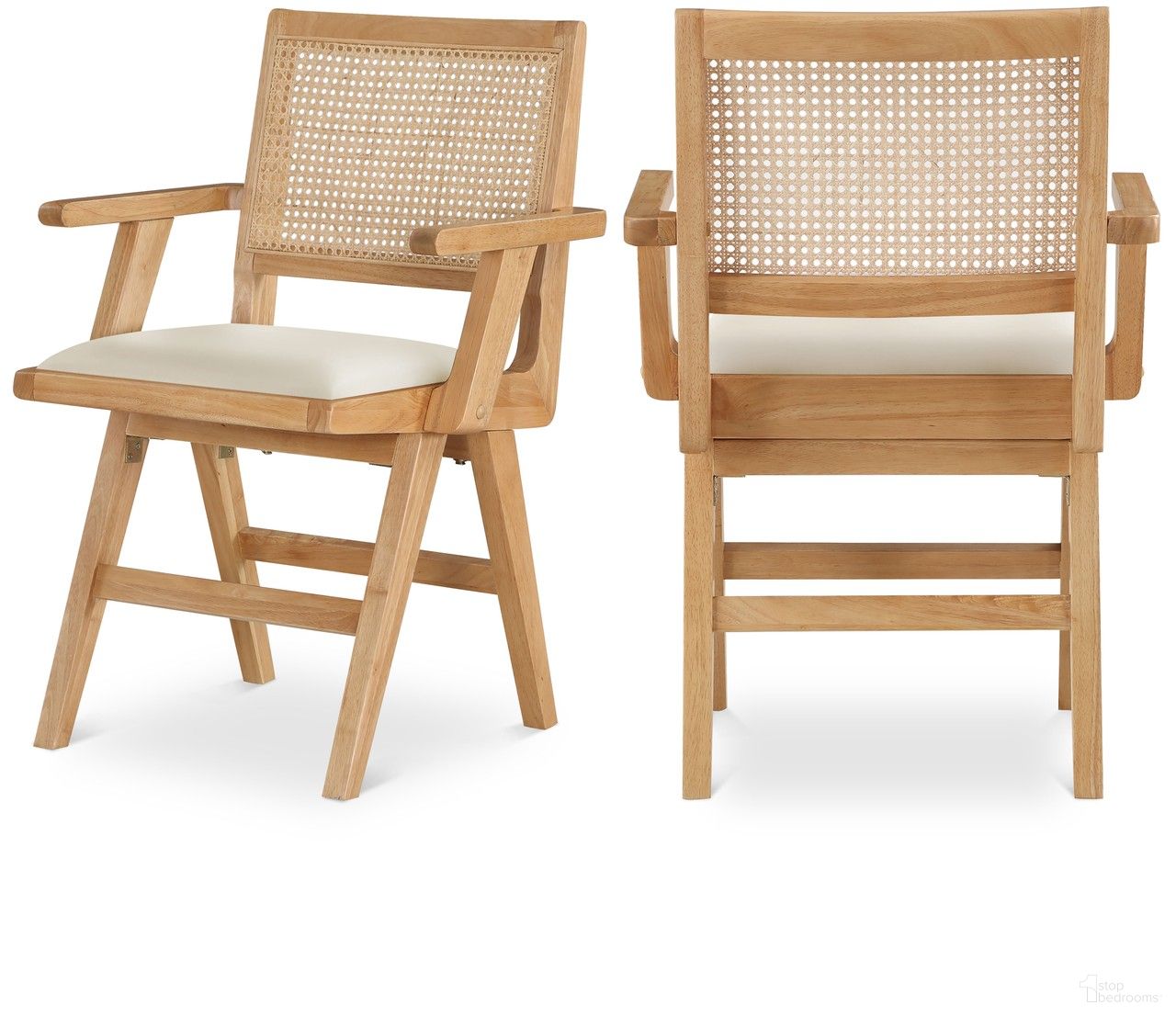 The appearance of Abby Vegan Leather Dining Arm Chair Set of 2 In Cream designed by Meridian in the transitional interior design. This cream piece of furniture was selected by 1StopBedrooms from Abby Collection to add a touch of cosiness and style into your home. Sku: 896Cream-AC. Material: Rubberwood. Chair Type: Arm Chair.