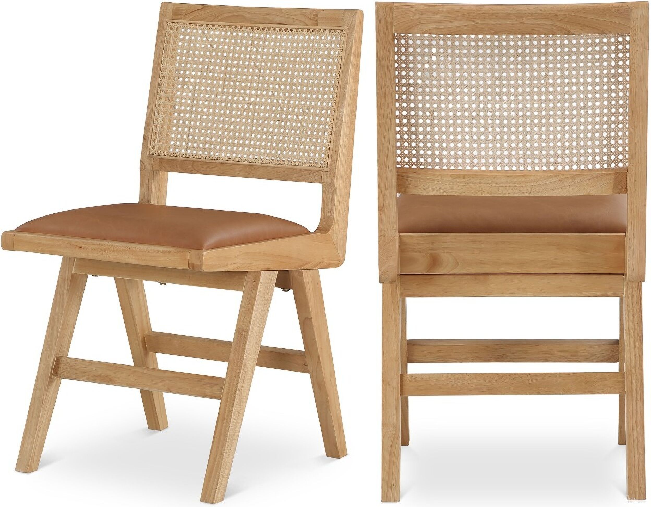 The appearance of Abby Vegan Leather Dining Side Chair Set of 2 In Cognac designed by Meridian in the transitional interior design. This cognac piece of furniture  was selected by 1StopBedrooms from Abby Collection to add a touch of cosiness and style into your home. Sku: 896Cognac-SC. Material: Rubberwood. Chair Type: Side Chair.