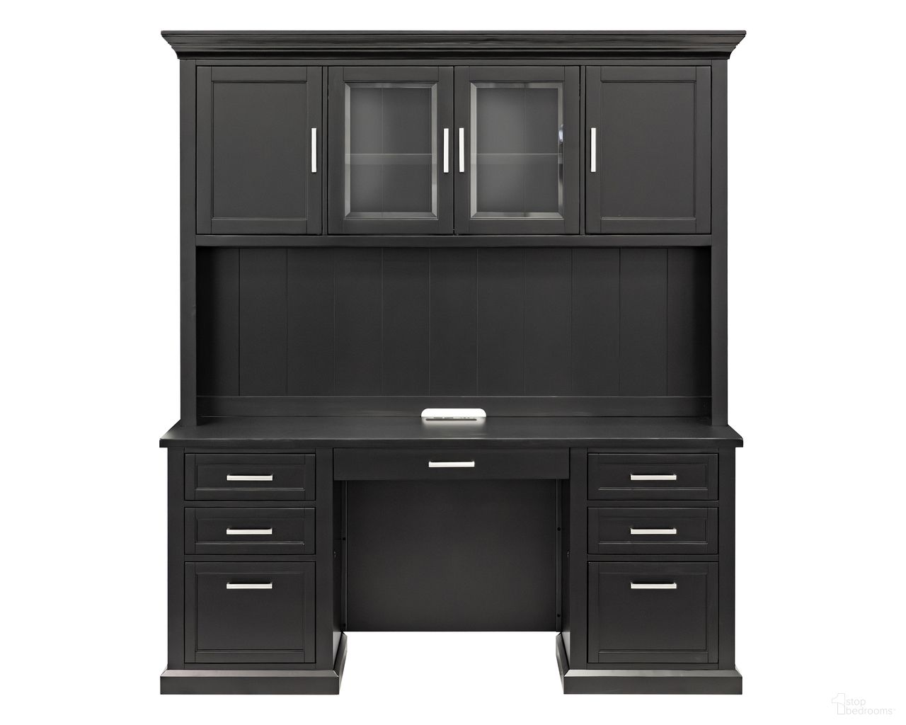 The appearance of Abby Wood Desk and Hutch with Doors In Black designed by Martin Furniture in the modern / contemporary interior design. This black piece of furniture was selected by 1StopBedrooms from Abby Collection to add a touch of cosiness and style into your home. Sku: IMAY682B-689BKIT. Material: Wood.