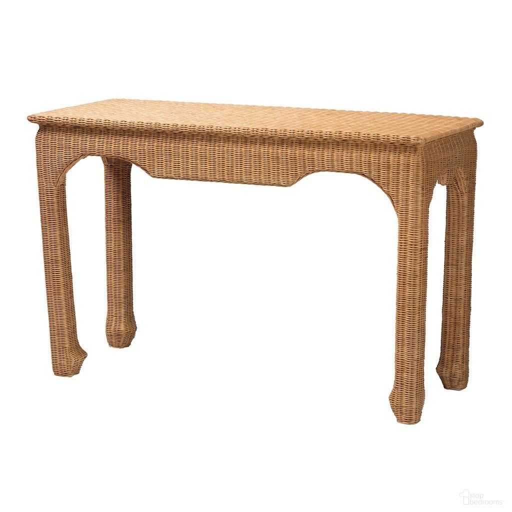 Abena Handwoven Rattan Console Table In Light Honey
