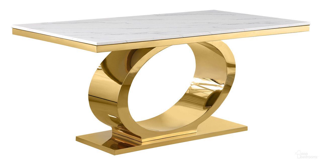 Abidemi 68 x 39 Inch Dining Table In White Marble and Gold Steel