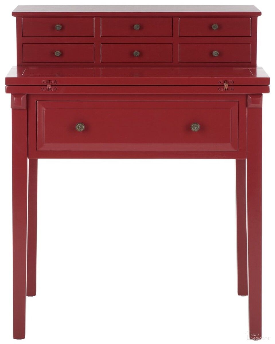 The appearance of Abigail Egyptian Red 7-Drawer Fold Down Desk designed by Safavieh in the modern / contemporary interior design. This red piece of furniture was selected by 1StopBedrooms from Abigail Collection to add a touch of cosiness and style into your home. Sku: AMH6520E. Material: Wood.