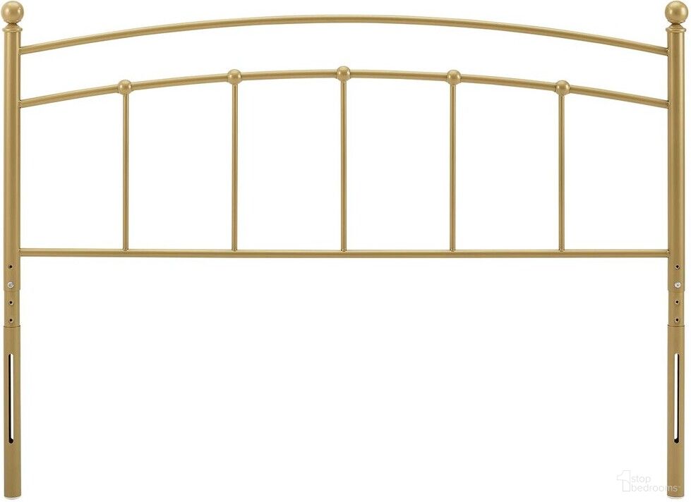 The appearance of Abigail Full Metal Headboard In Gold designed by Modway in the modern / contemporary interior design. This gold piece of furniture  was selected by 1StopBedrooms from Abigail Collection to add a touch of cosiness and style into your home. Sku: MOD-6157-GLD. Bed Size: Full. Material: Iron.