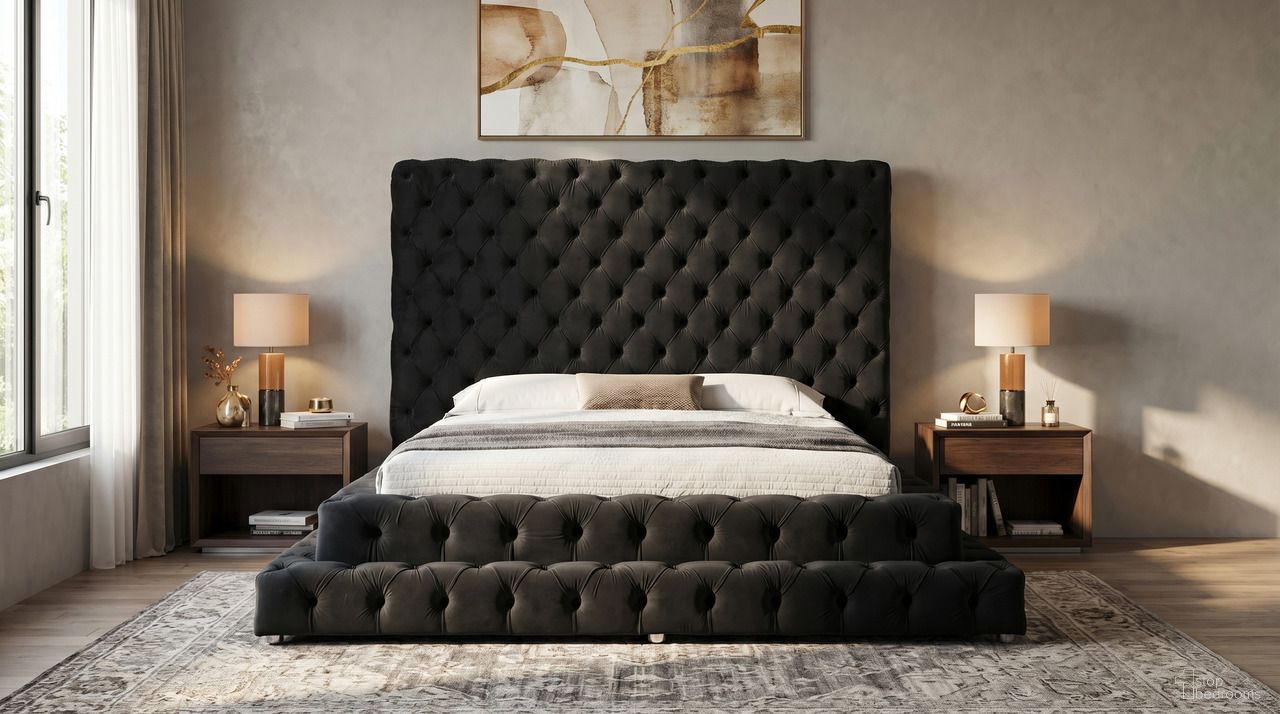 The appearance of Abigail King Tufted Upholstered Platform Bed In Black designed by Premier Home in the modern / contemporary interior design. This black piece of furniture was selected by 1StopBedrooms from Abigail Collection to add a touch of cosiness and style into your home. Sku: FB026K-BK-BOX 1;FB026K-BK-BOX 2;FB026K-BK-BOX 3. Bed Type: Platform Bed. Bed Size: King. Material: Velvet.