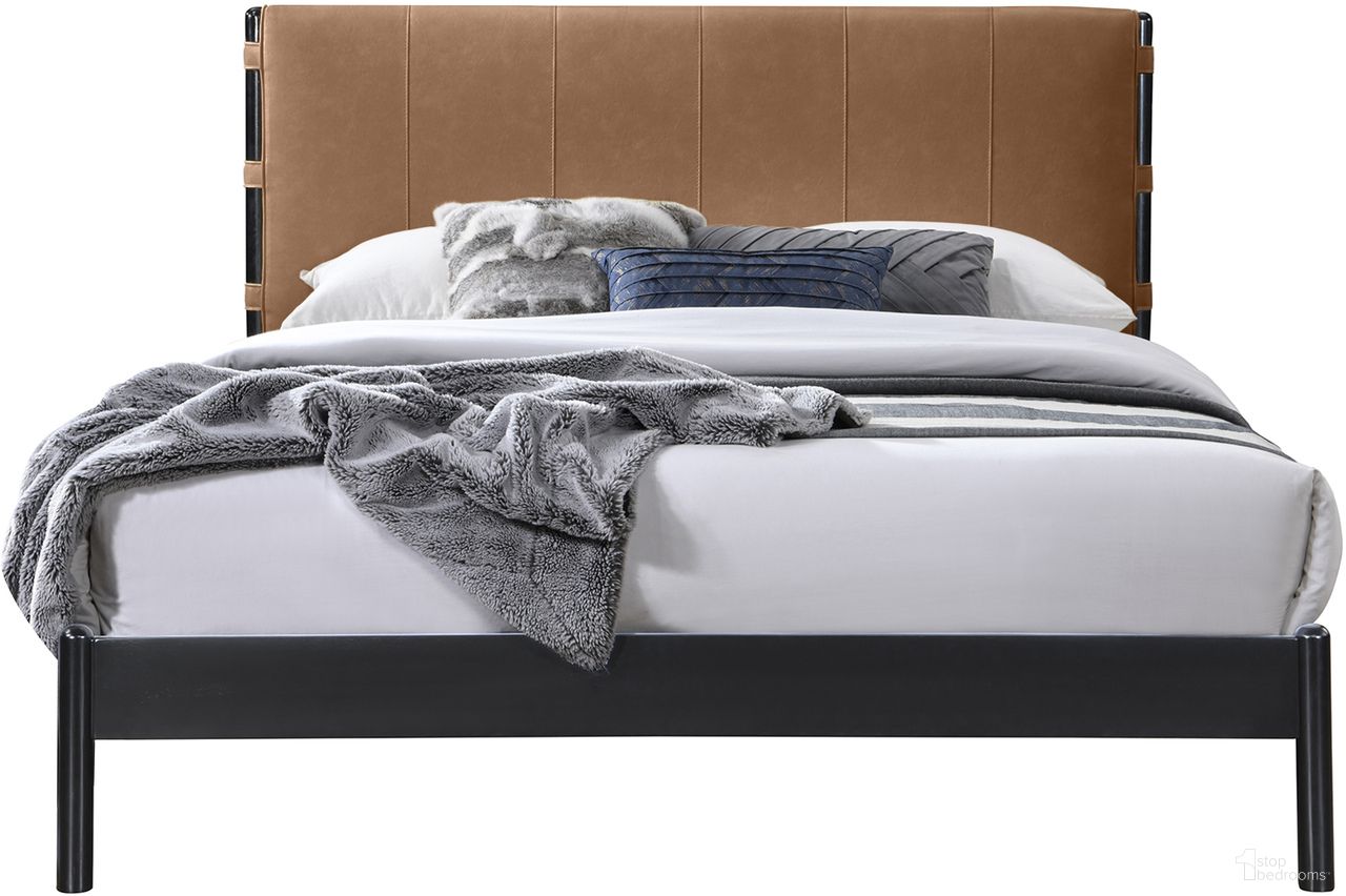 The appearance of Abigail Vegan Leather King Bed In Cognac and Black designed by Meridian in the transitional interior design. This cognac and black piece of furniture  was selected by 1StopBedrooms from Abigail Collection to add a touch of cosiness and style into your home. Sku: AbigailCognac-K Box 1/3 (Headboard / Footboard);AbigailCognac-K Box 2/3 (Rails / Legs / Hardware);AbigailCognac-K Box 3/3 (Slats). Bed Size: King. Material: Vegan Leather. Bed Type: Metal Bed.