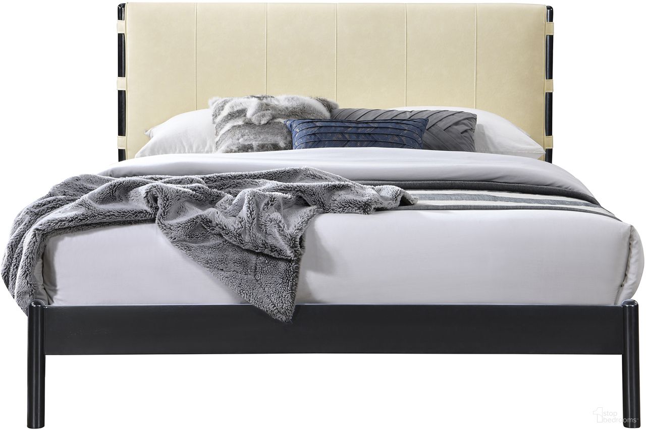 Abigail Vegan Leather Queen Bed In Cream and Black