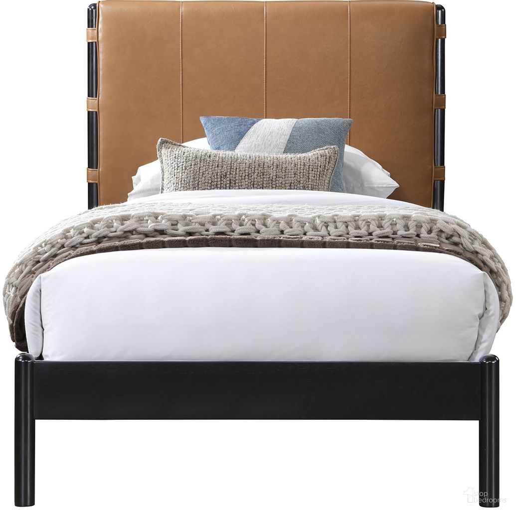 Abigail Vegan Leather Twin Bed In Cognac and Black