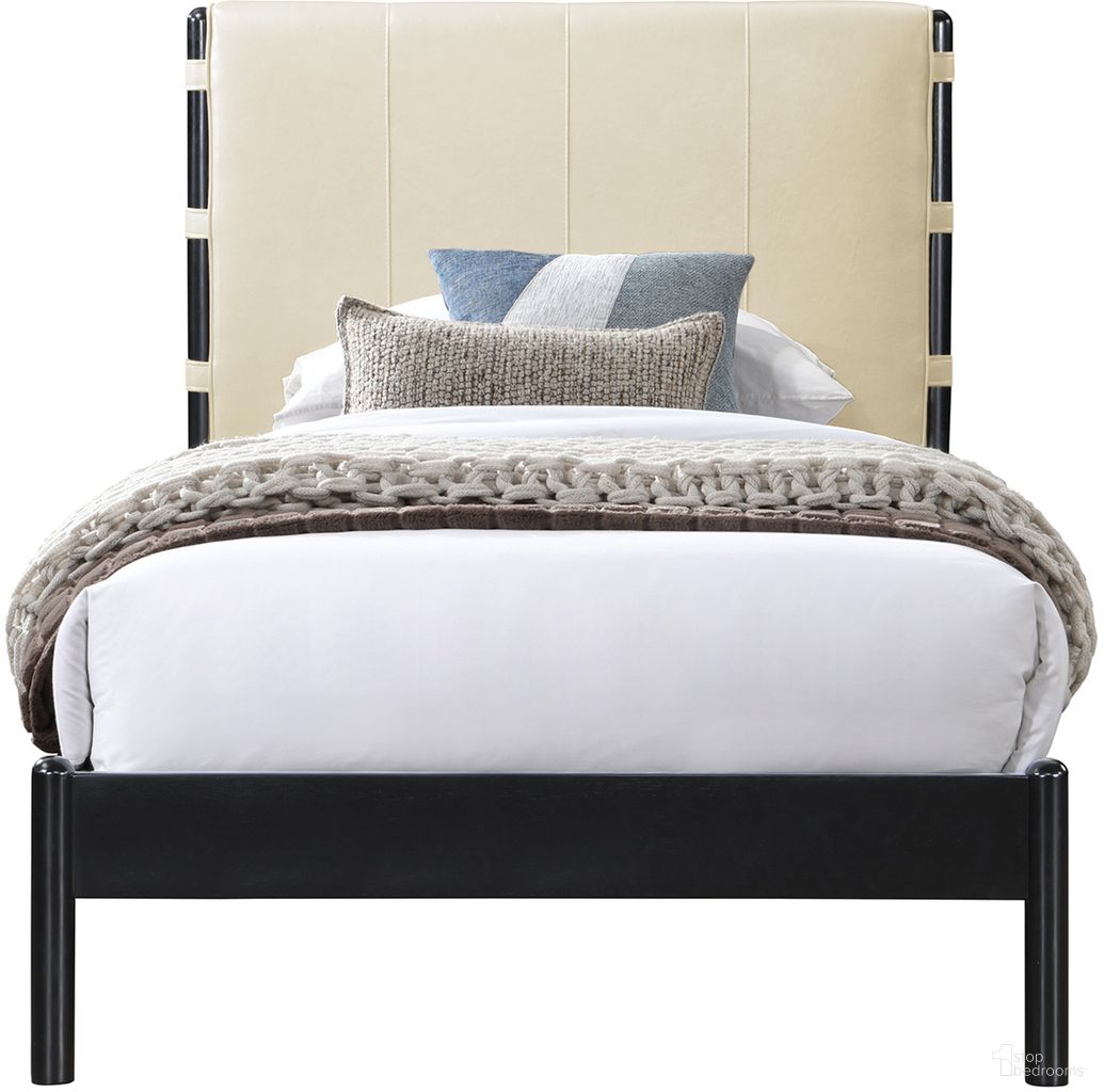 Abigail Vegan Leather Twin Bed In Cream and Black