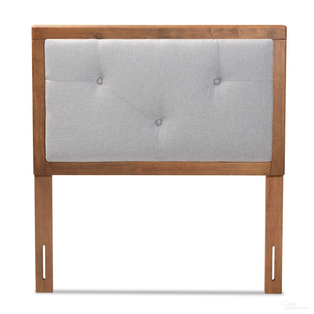 Abner Fabric Upholstered Wood Twin Headboard In Light Grey and Walnut