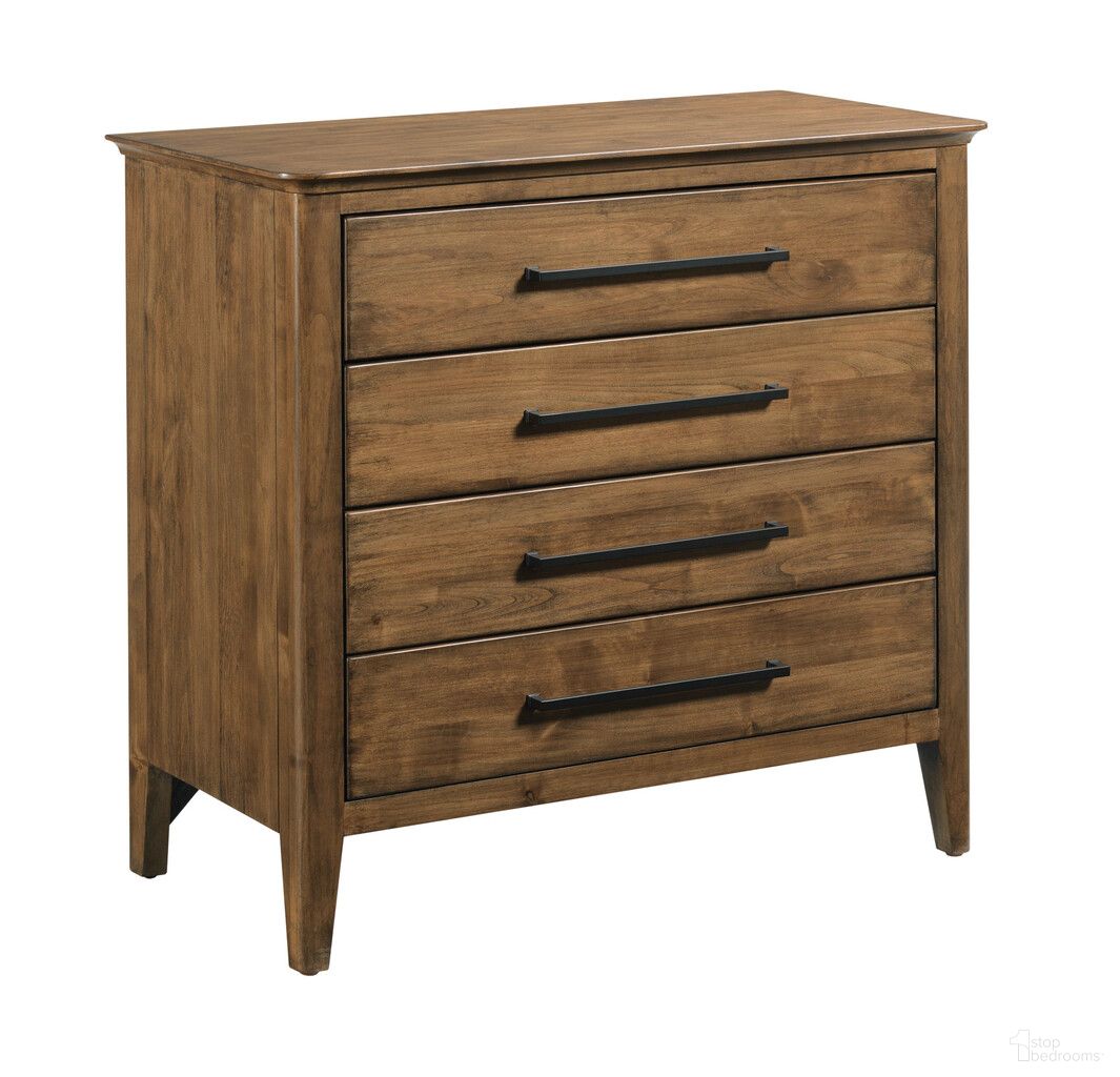 The appearance of Kingsley Bachelor's Chest In Warm Brunette designed by Kincaid in the transitional interior design. This warm brunette piece of furniture was selected by 1StopBedrooms from Abode Collection to add a touch of cosiness and style into your home. Sku: 269-422. Material: Solid Wood.