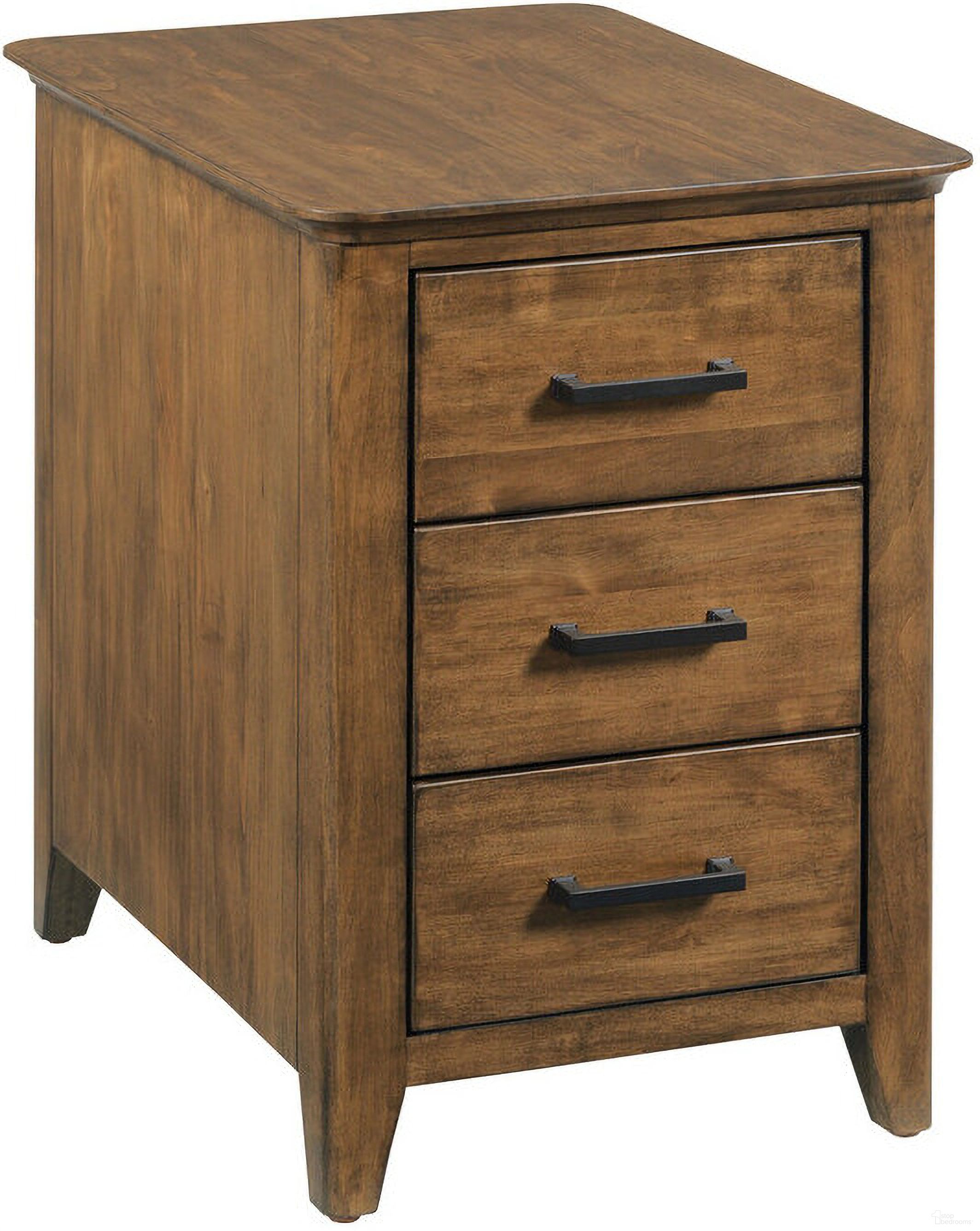 The appearance of Larson Chairside Table In Warm Brunette designed by Kincaid in the transitional interior design. This warm brunette piece of furniture was selected by 1StopBedrooms from Abode Collection to add a touch of cosiness and style into your home. Sku: 269-916. Material: Solid Wood.
