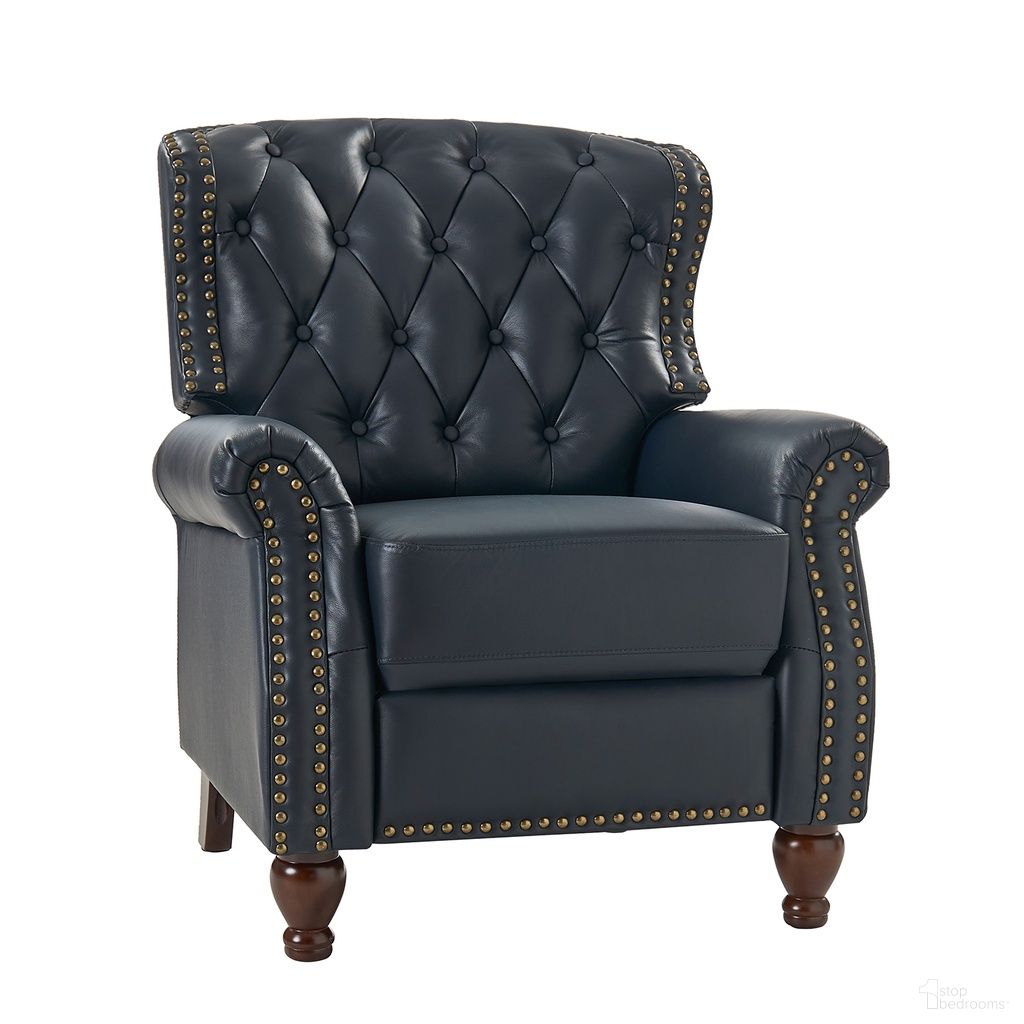 Abraham Genuine Leather Recliner In Navy