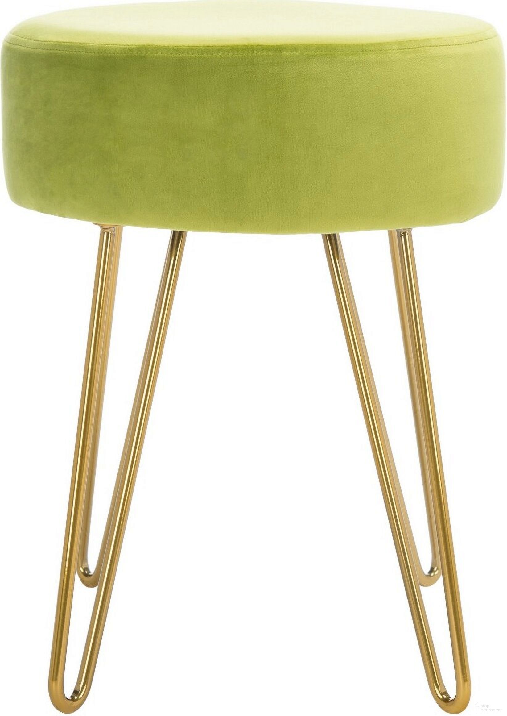 The appearance of Abrea Round Ottoman in Gold/Green designed by Safavieh in the transitional interior design. This green piece of furniture  was selected by 1StopBedrooms from Abrea Collection to add a touch of cosiness and style into your home. Sku: OTT7500A. Material: Steel.