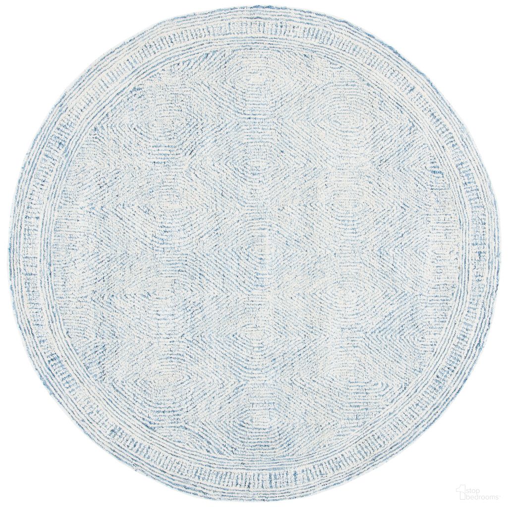 Abstract 10' x 10' Round Area Rug In Ivory and Blue